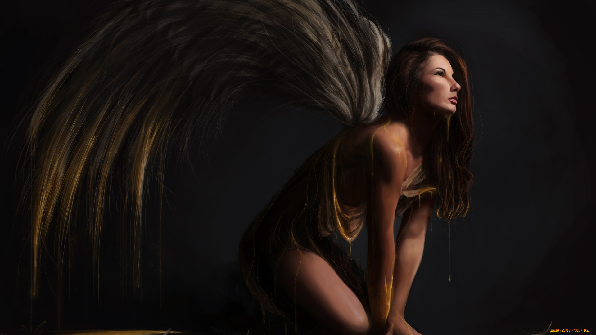 фэнтези, ангелы, фантастика, арт, ангел, девушка, профиль, крылья