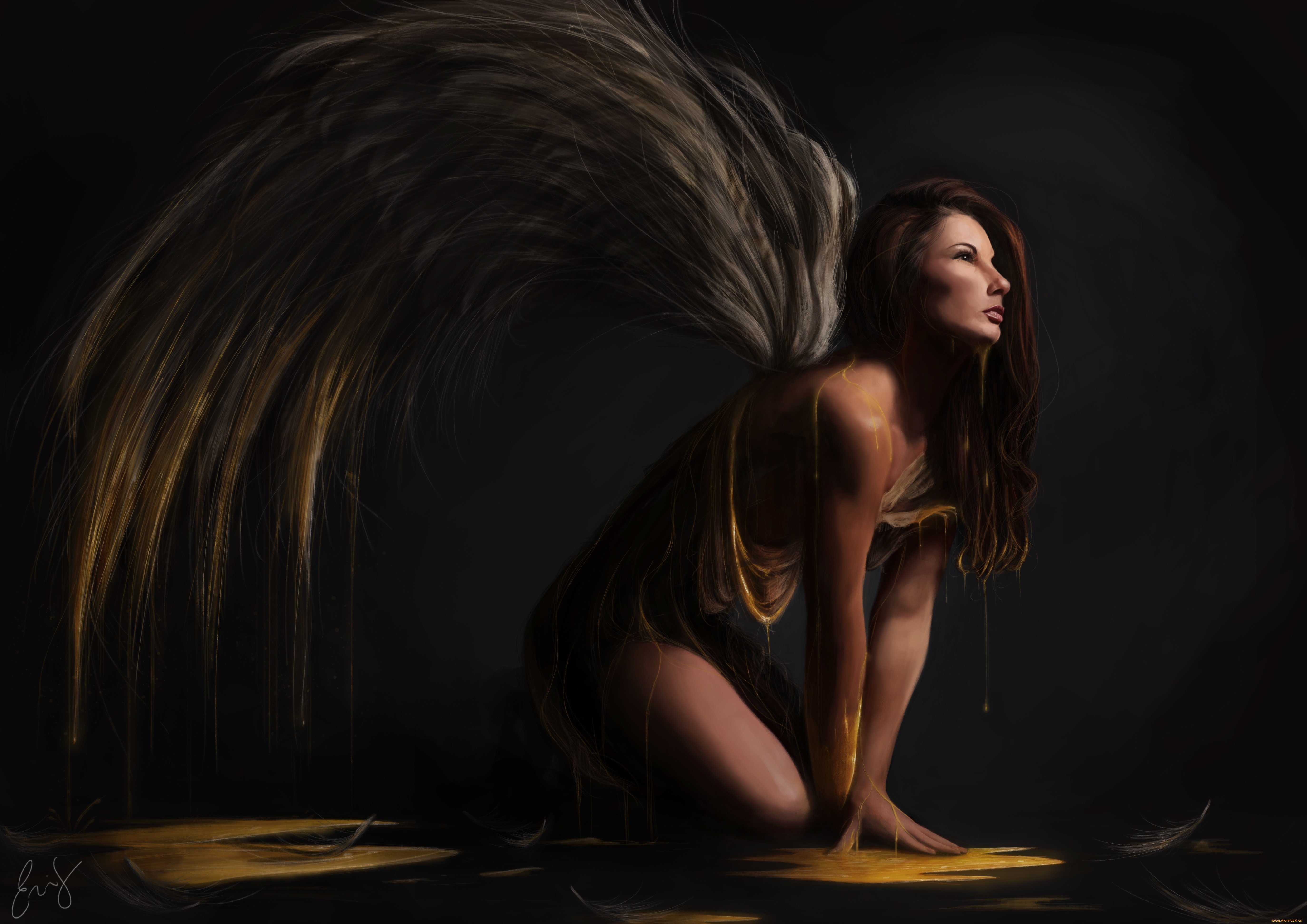 фэнтези, ангелы, фантастика, арт, ангел, девушка, профиль, крылья