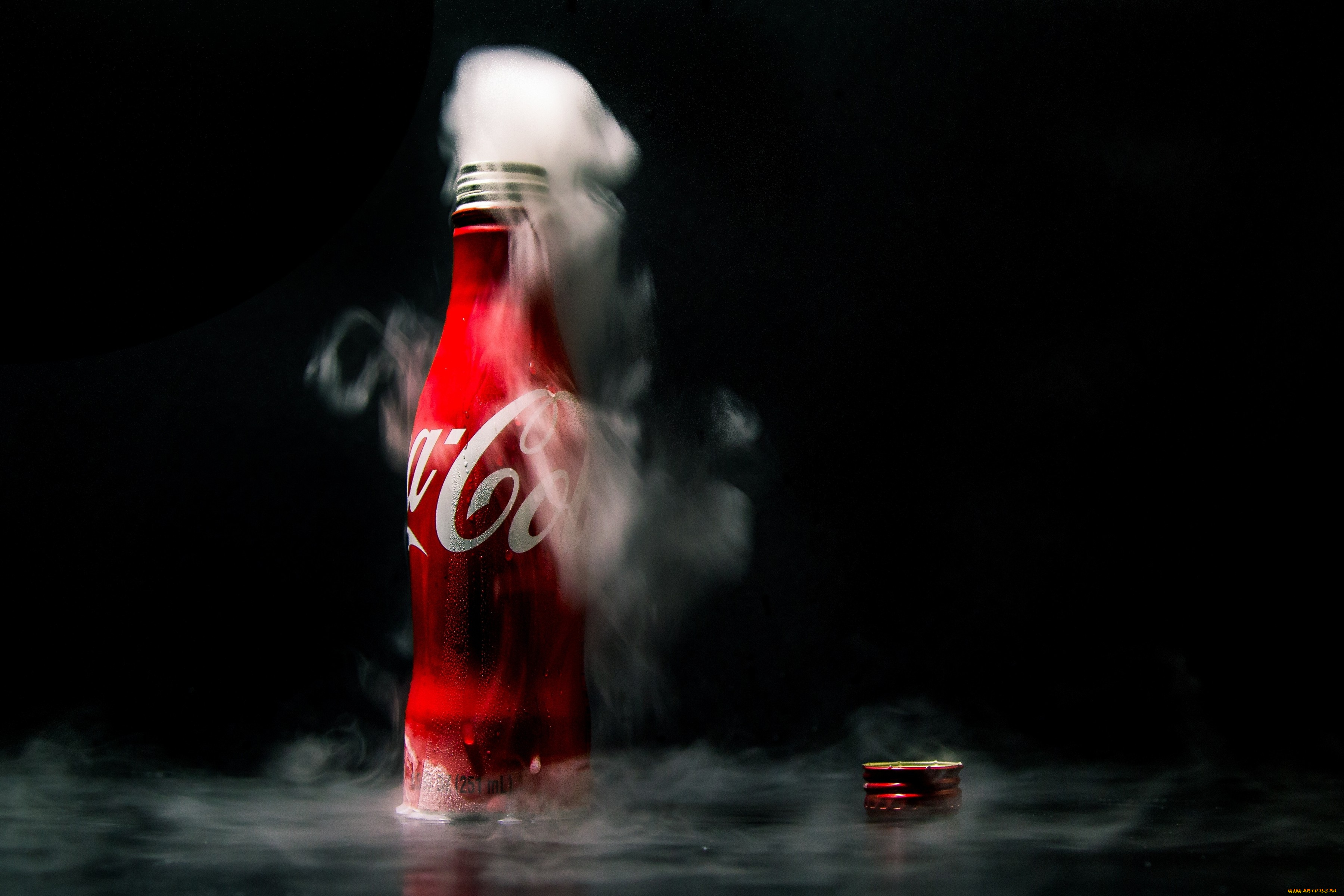 бренды, coca-cola, кока-кола, крышка, бутылка, дым