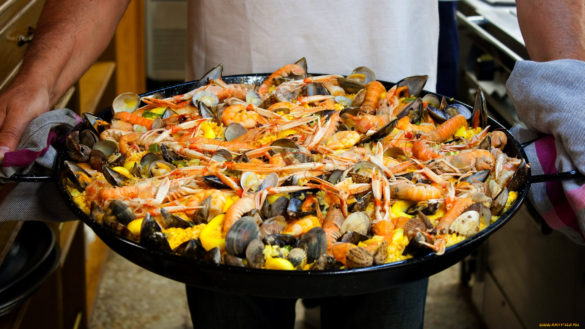 еда, рыбные, блюда, , с, морепродуктами, паэлья, испанская, кухня, морепродукты