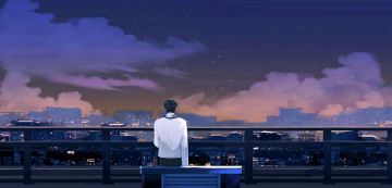 Картинка рисованное кино +мультфильмы гу вэй крыша ночь панорама город
