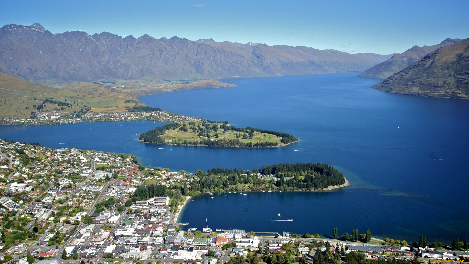 города, панорамы, новая, зеландия, queenstown