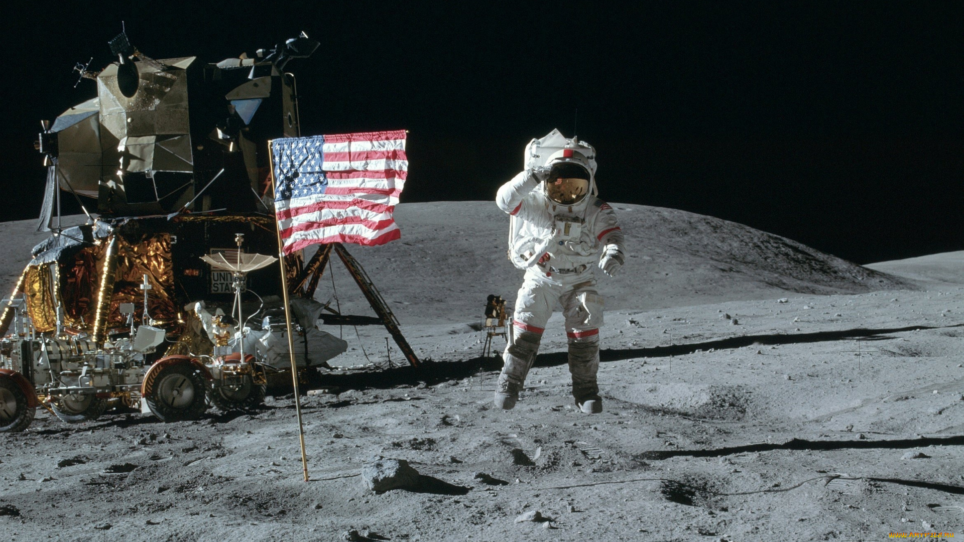 космос, астронавты, космонавты, лунный, модуль, сша, америка, американец, космонавт, луна, луноход, флаг, прыжок