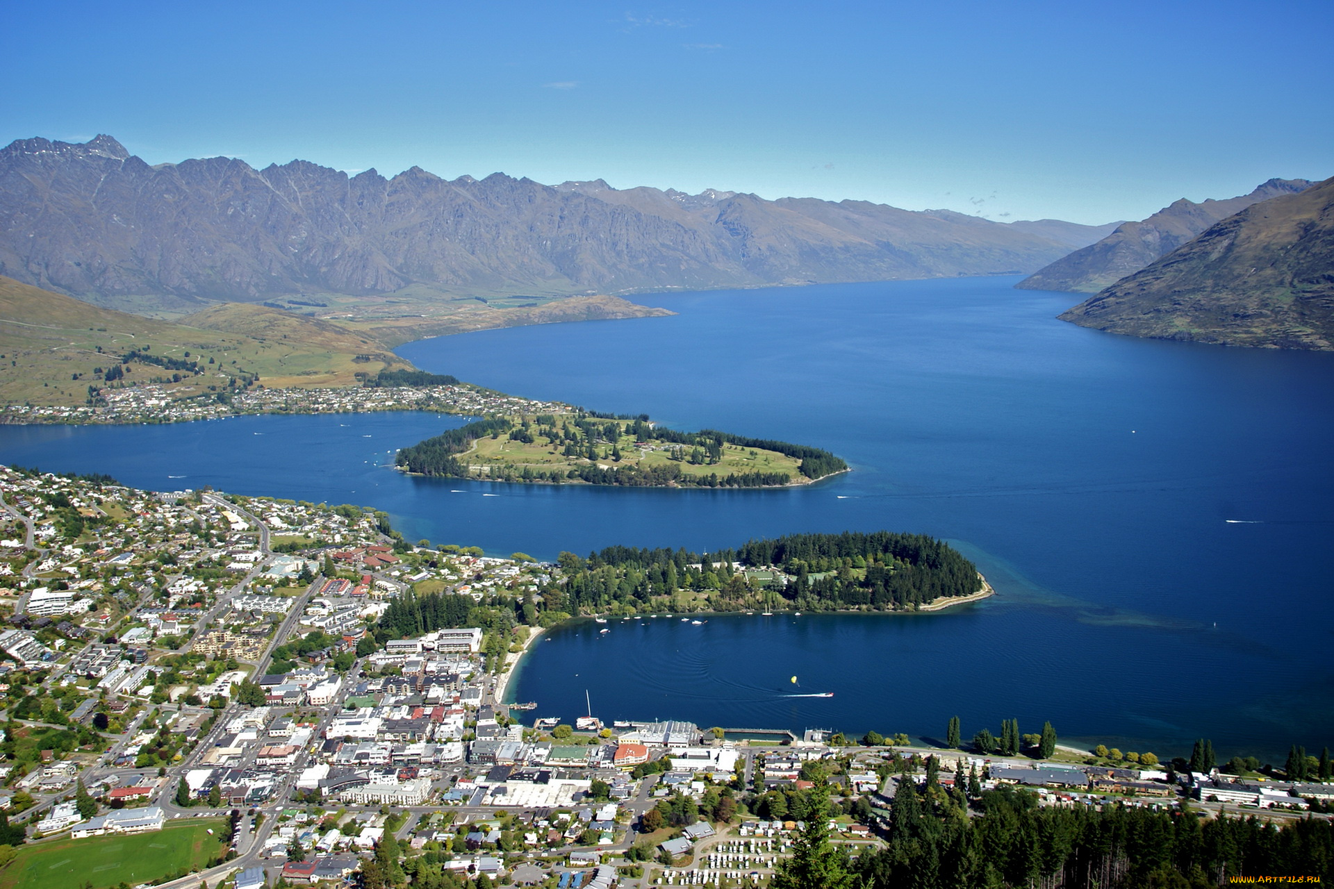 города, панорамы, новая, зеландия, queenstown