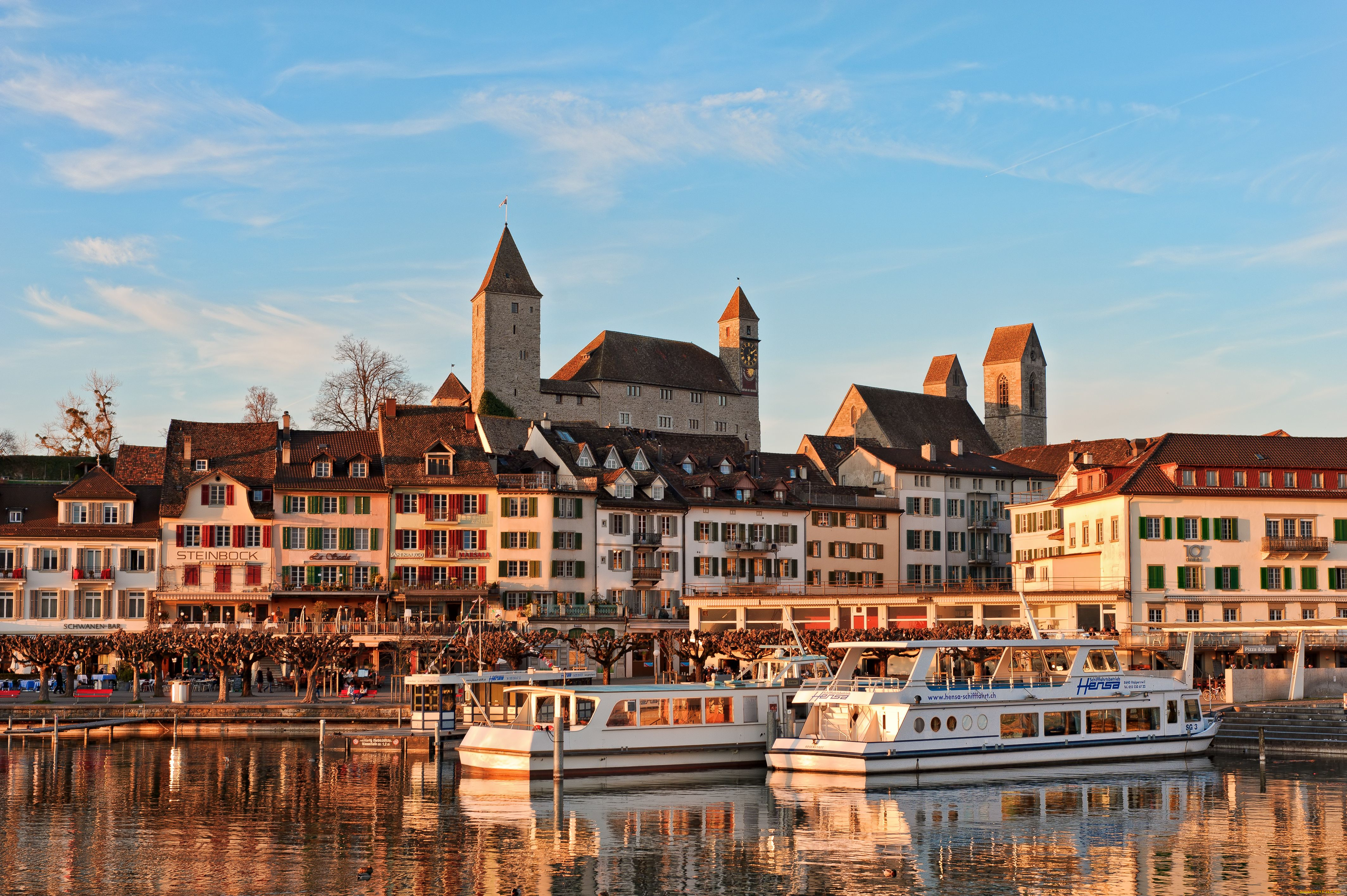 rapperswil, switzerland, города, улицы, площади, набережные, швейцария, здания, замок, набережная, река, пристань, теплоходы