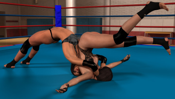 Картинка 3д+графика people+ люди захват борьба ринг девушки
