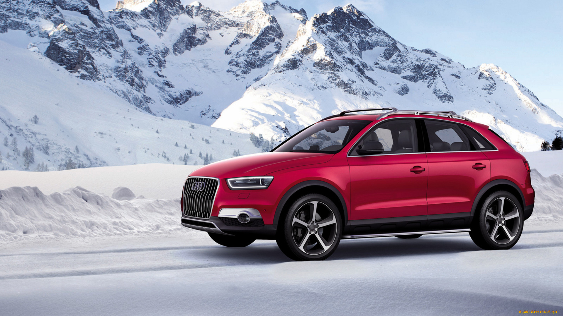 audi, q3, concept, 2012, автомобили, audi, concept, 2012, q3, трасса, снег, красная