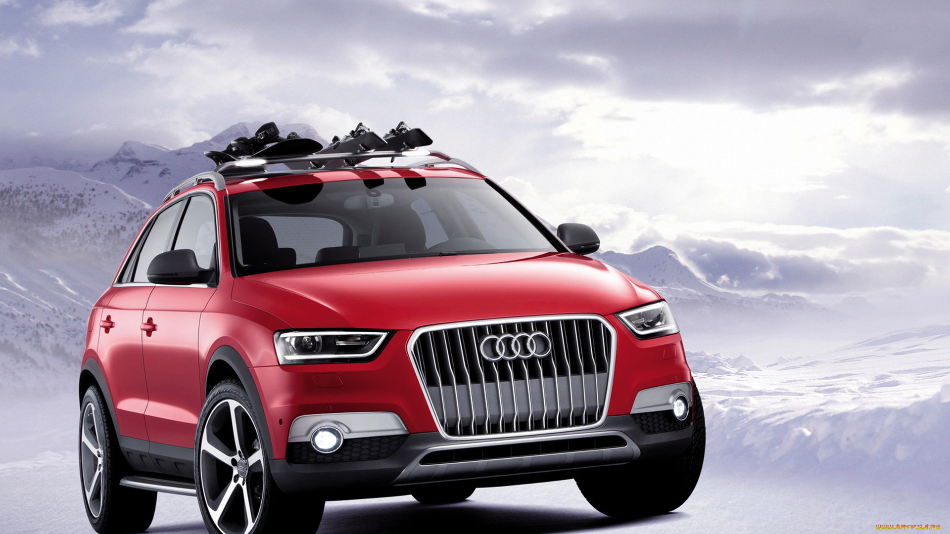 audi, q3, concept, 2012, автомобили, audi, трасса, снег, красная, 2012, q3, concept