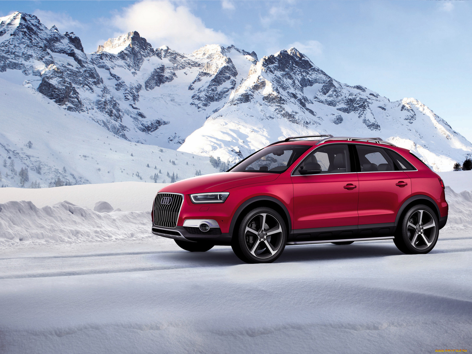 audi, q3, concept, 2012, автомобили, audi, concept, 2012, q3, трасса, снег, красная