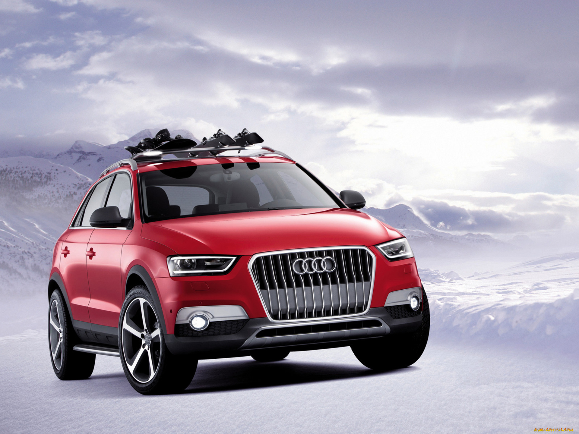 audi, q3, concept, 2012, автомобили, audi, трасса, снег, красная, 2012, q3, concept