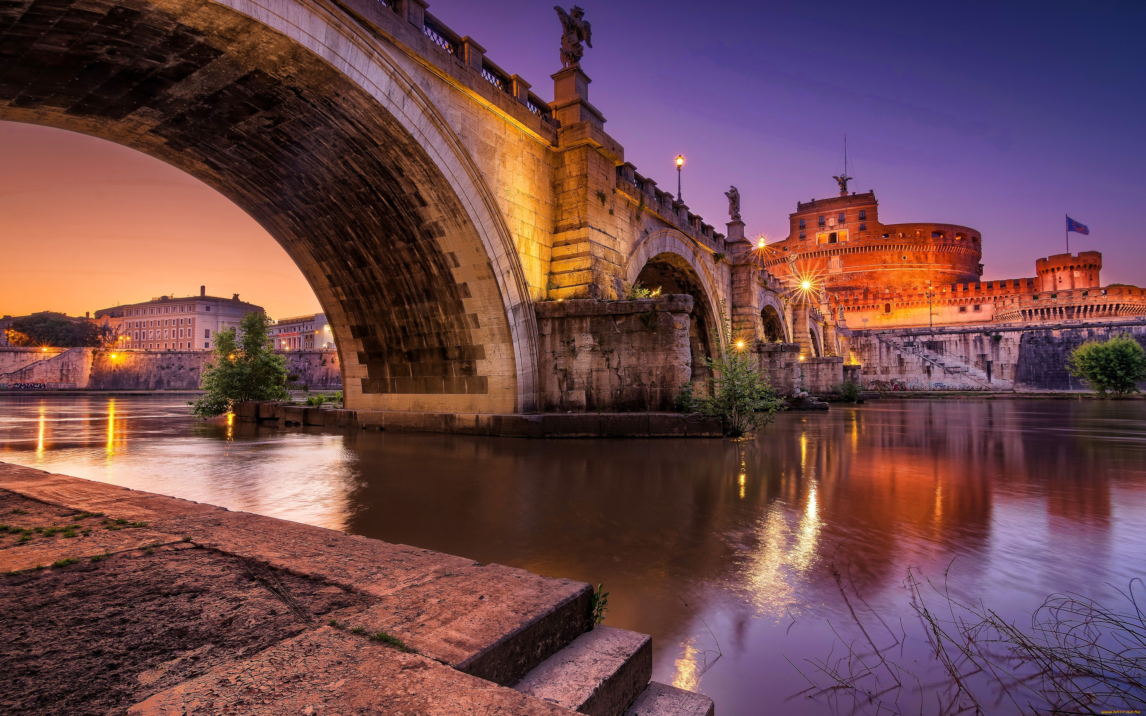 города, рим, , ватикан, , италия, aelian, bridge, tiber, river, вечерняя, pons, aelius, европа, ponte, sant, angelo, итальянские