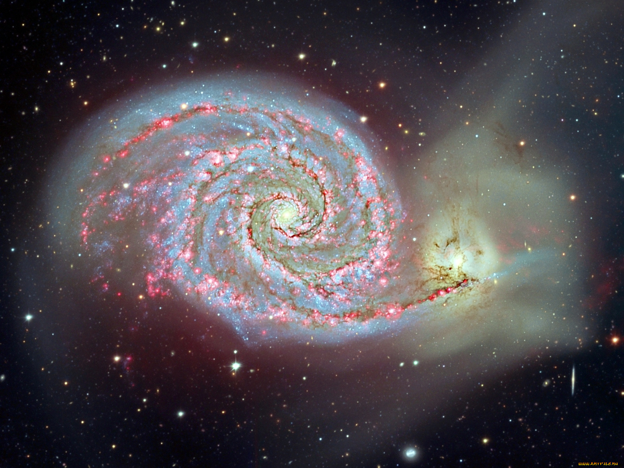 m51, космос, галактики, туманности