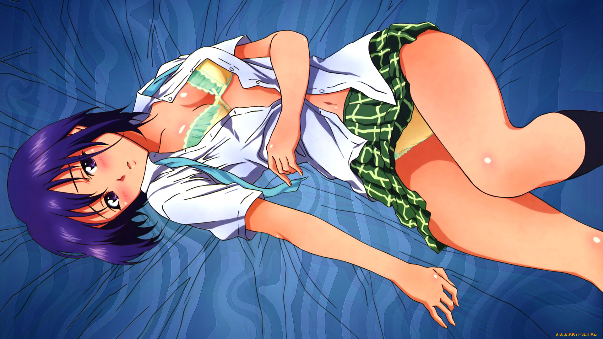 аниме, to-love-ru, лежит, кровать, взгляд, девушка, форма, sairenji, haruna