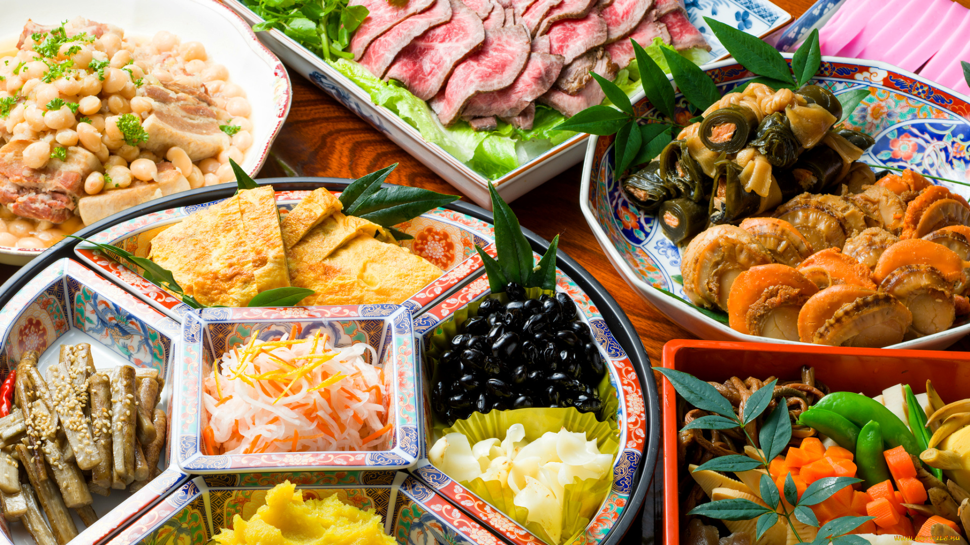 еда, разное, ассорти, блюда, овощи, морепродукты, японская, кухня