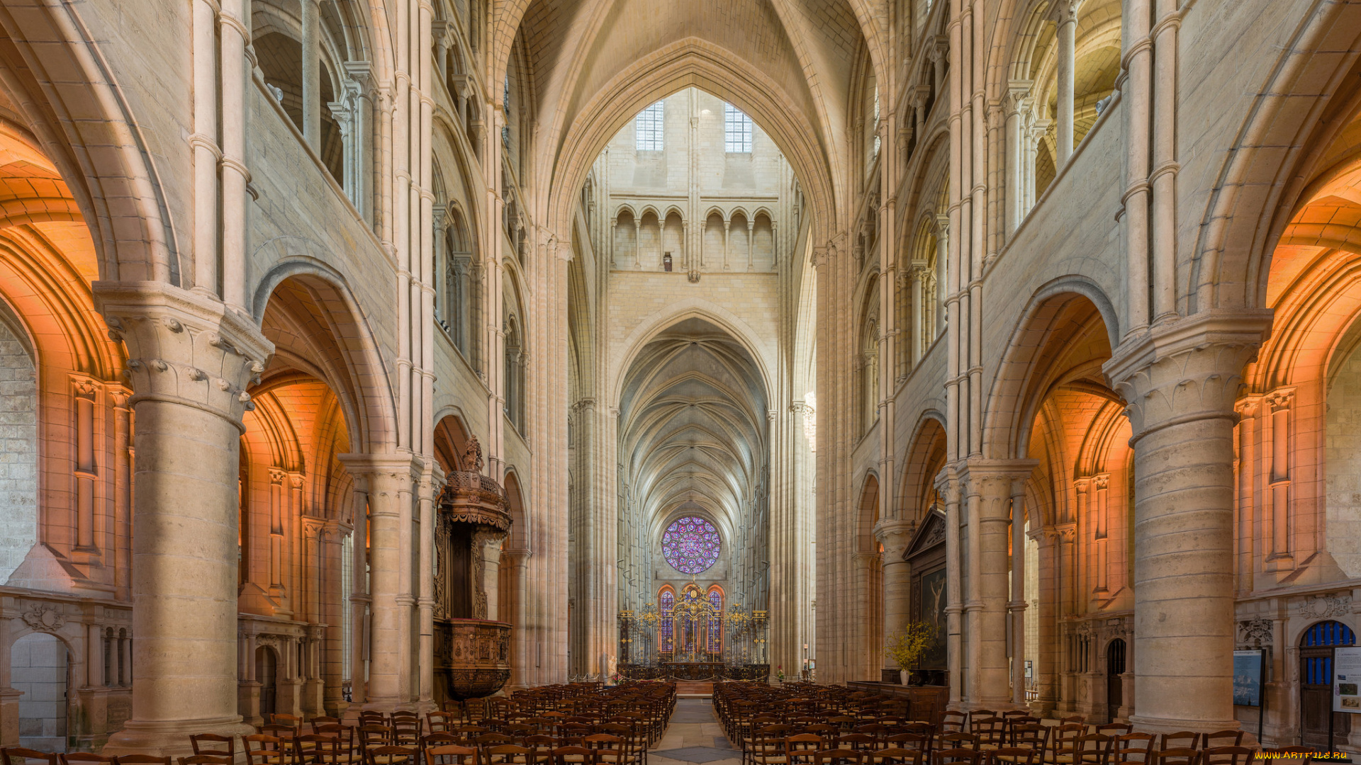 nave, of, laon, cathedral, , france, интерьер, убранство, , роспись, храма, храм, католицизм