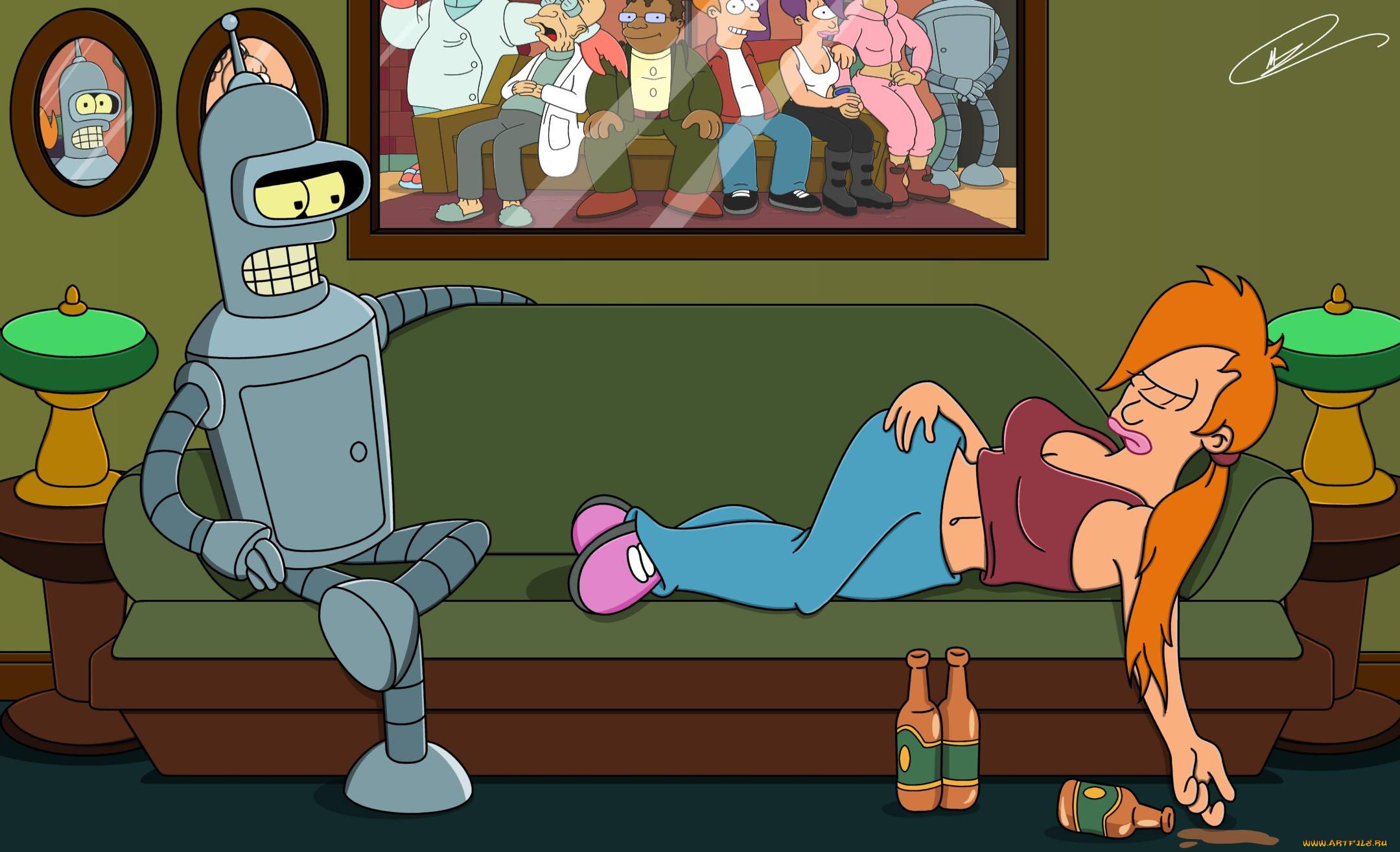 мультфильмы, futurama, диван, комната, персонажи