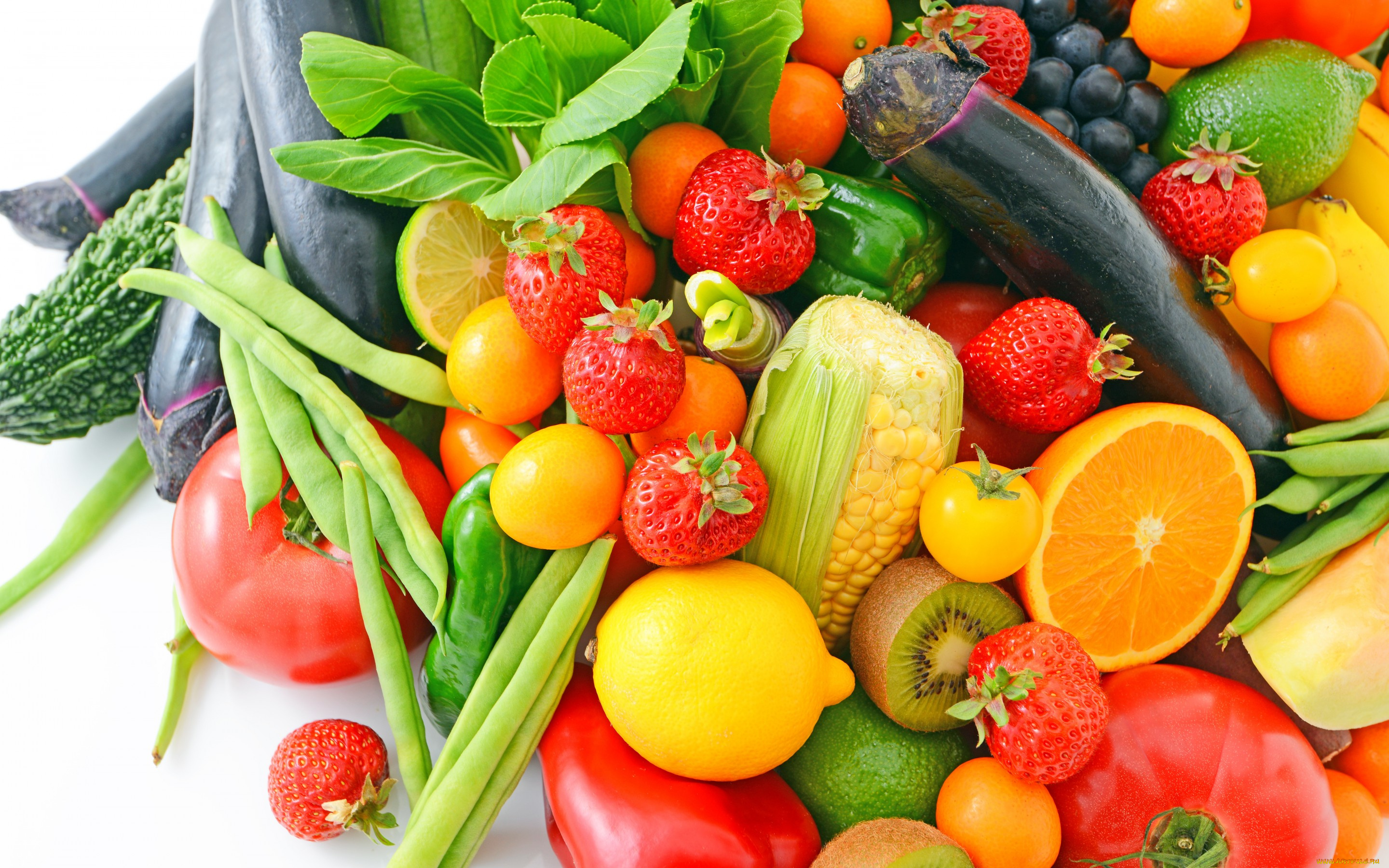 еда, фрукты, и, овощи, вместе, fresh, апельсин, ягоды, овощи, фрукты, киви, клубника, баклажан, кукуруза, лимоны, berries, fruits, vegetables