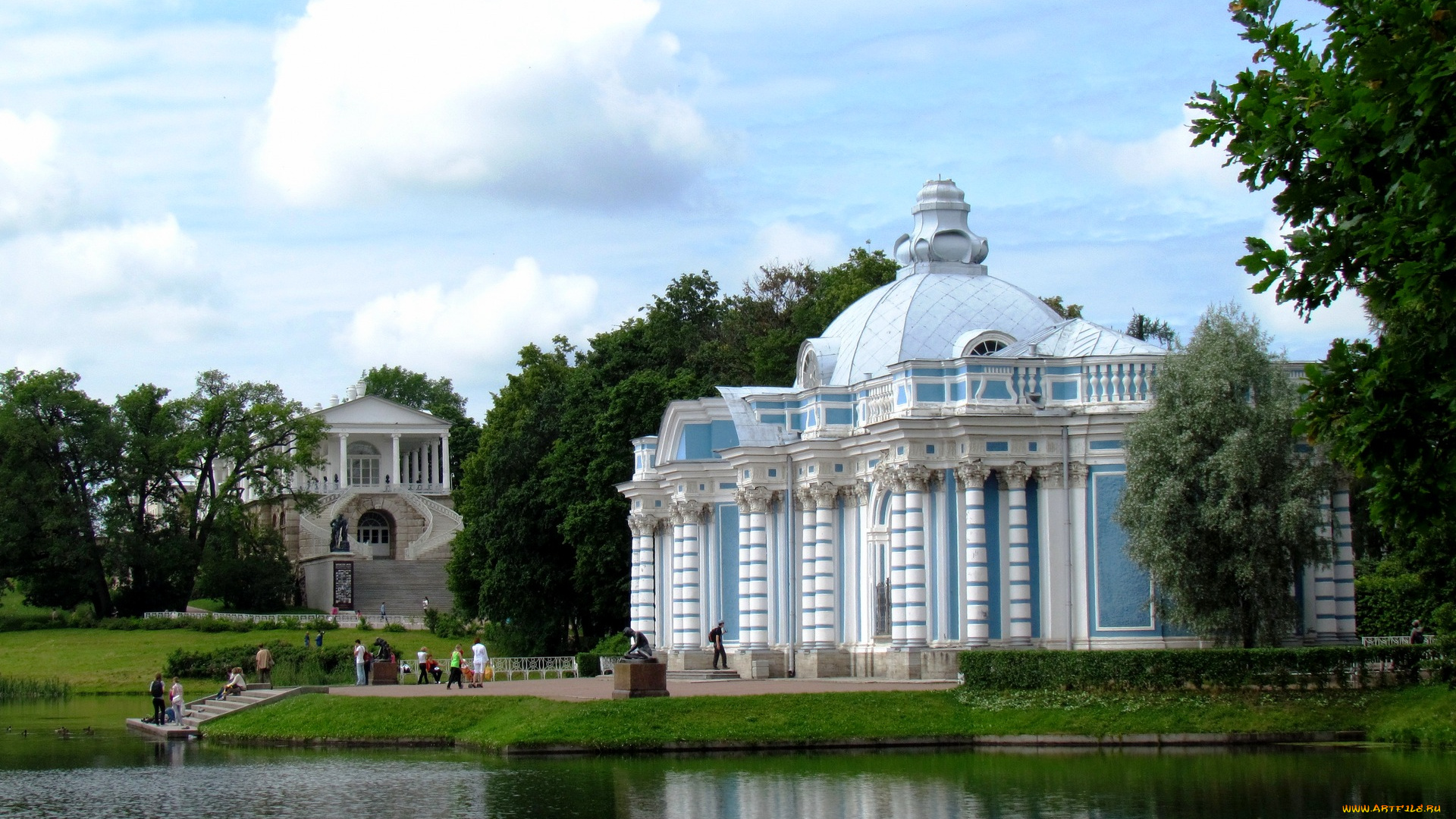 пушкин, города, -, исторические, , архитектурные, памятники, пруд, здание