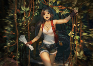 Картинка фэнтези люди девушка карта джунгли