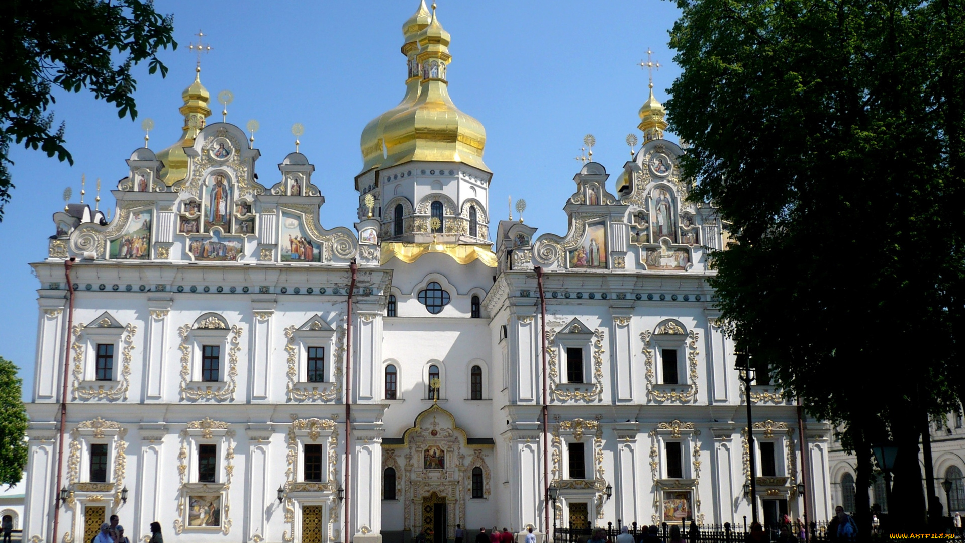 успенский, собор, киево, печерской, лавры, города, киев, украина, купола, кресты, роспись, позолота