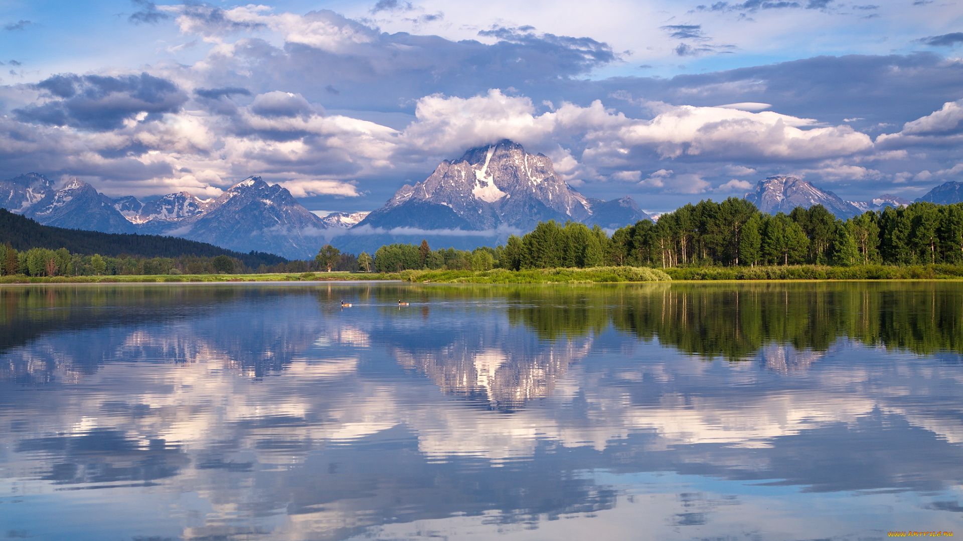 mount, moran, snake, river, grand, teton, national, park, природа, реки, озера, облака, гранд-титон, река, снейк, wyoming, гора, моран