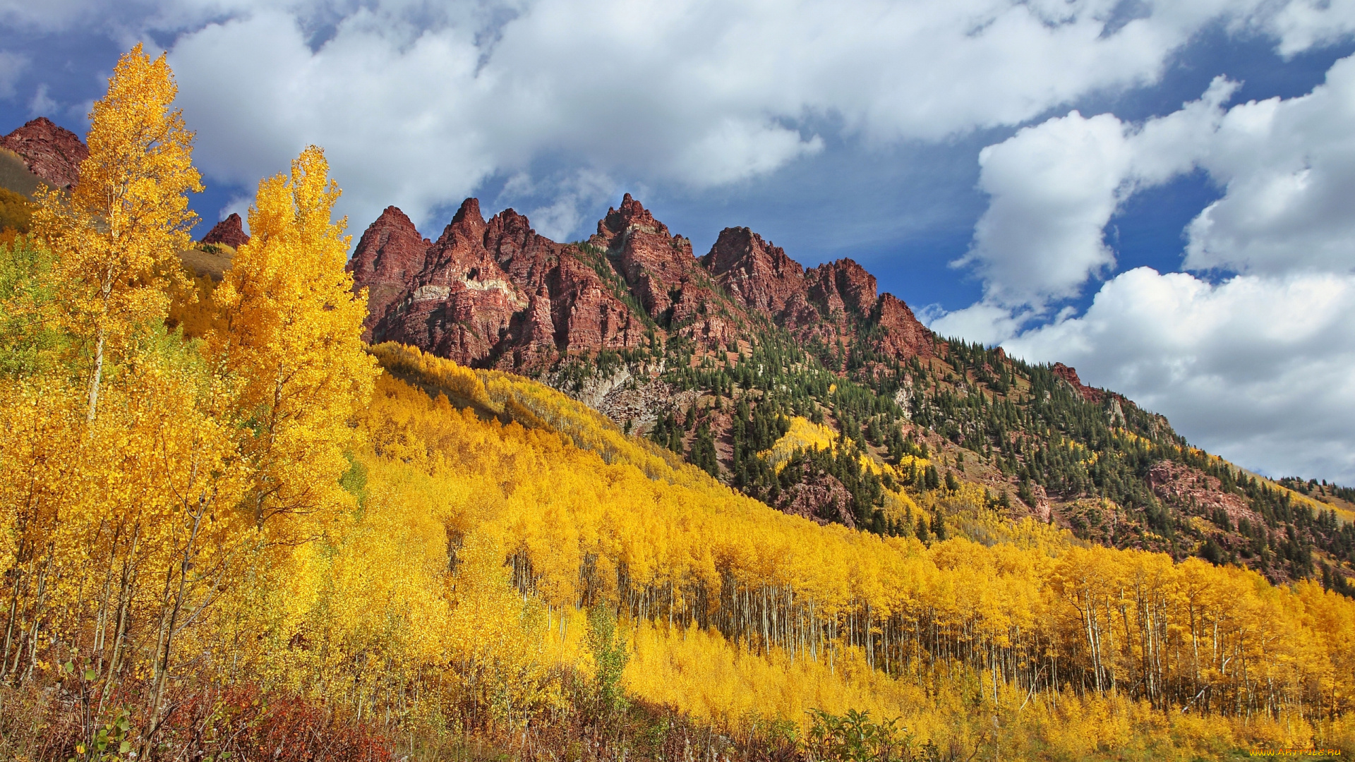 sievers, mountain, maroon, bells, colorado, природа, горы, колорадо, лес, осень, деревья