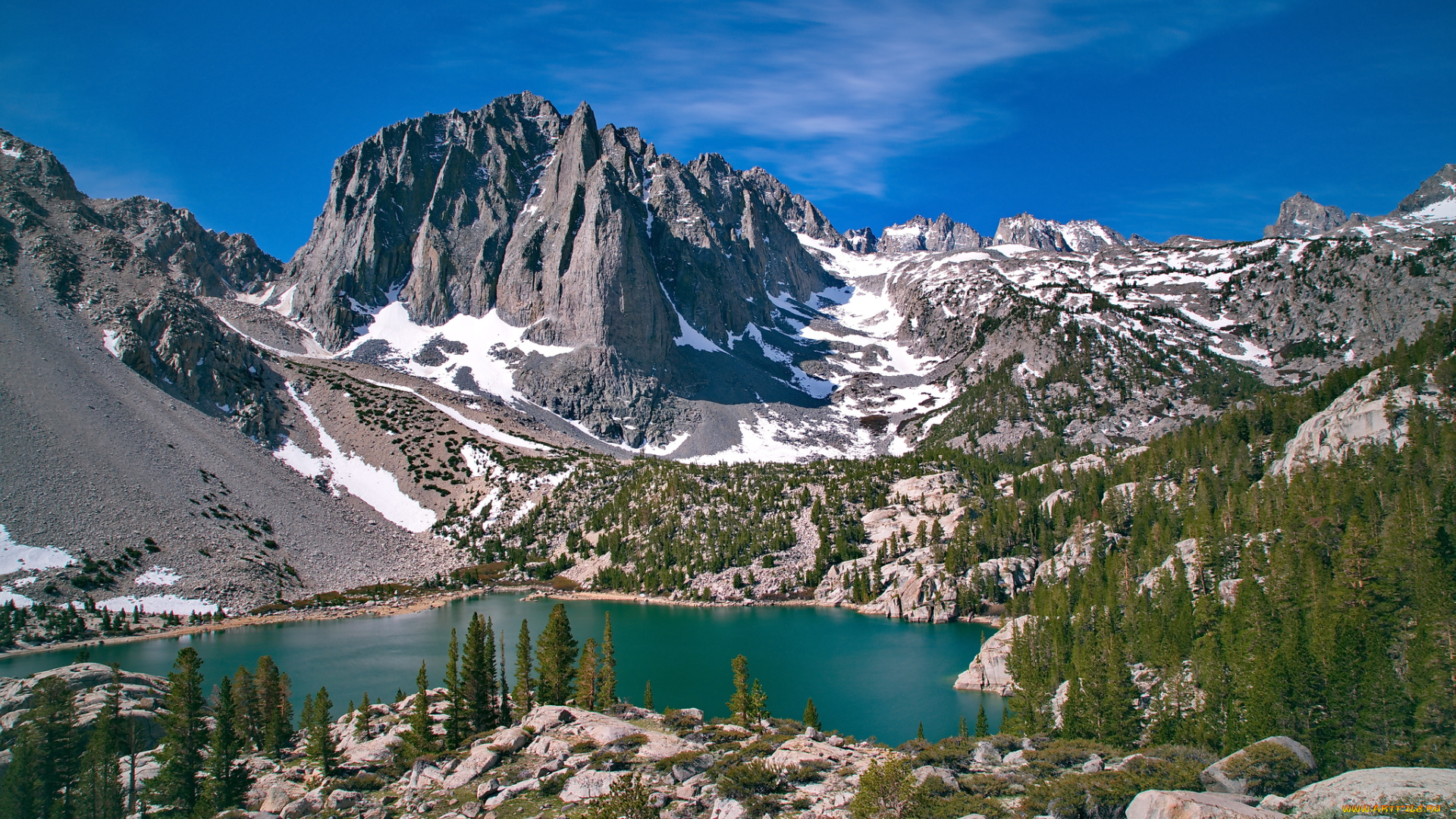 temple, crag, third, lake, california, природа, реки, озера, калифорния, горы, склоны, деревья, palisades, glacier, john, muir, wilderness