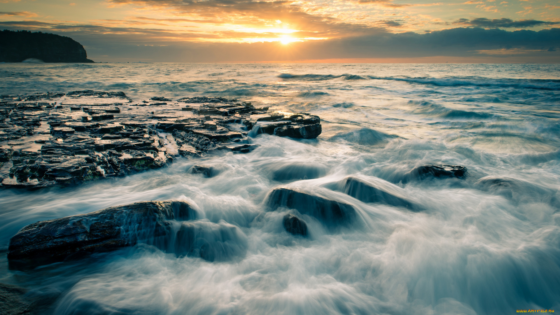 warriewood, beach, new, south, wales, australia, природа, моря, океаны, тасманово, море, австралия, закат, камни, tasman, sea