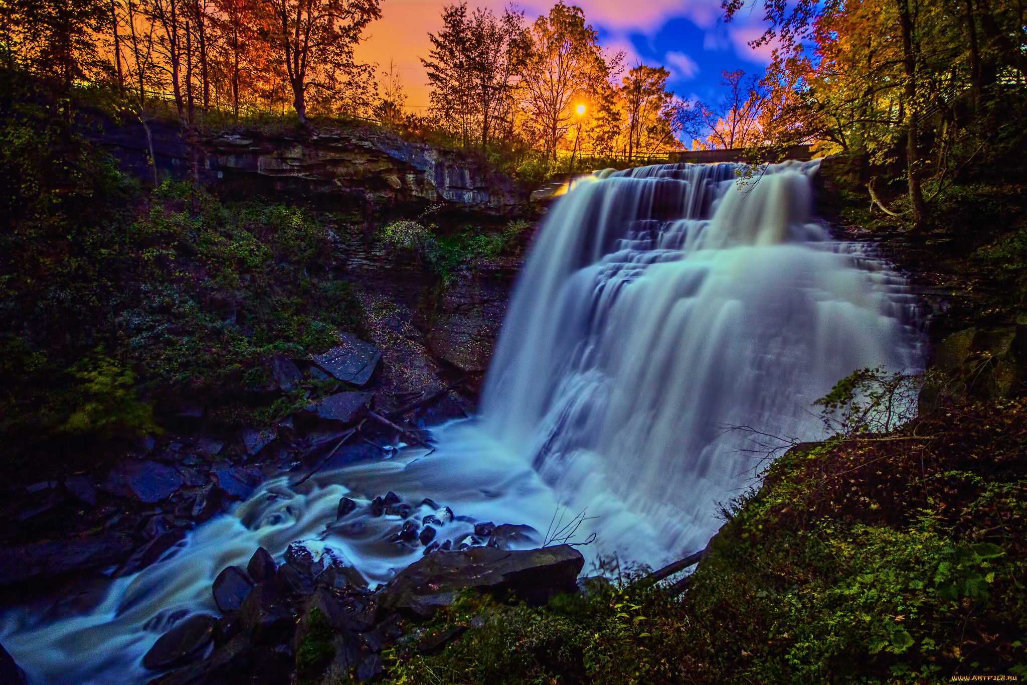 brandywine, falls, cuyahoga, valley, national, park, ohio, природа, водопады, огайо, закат, поток