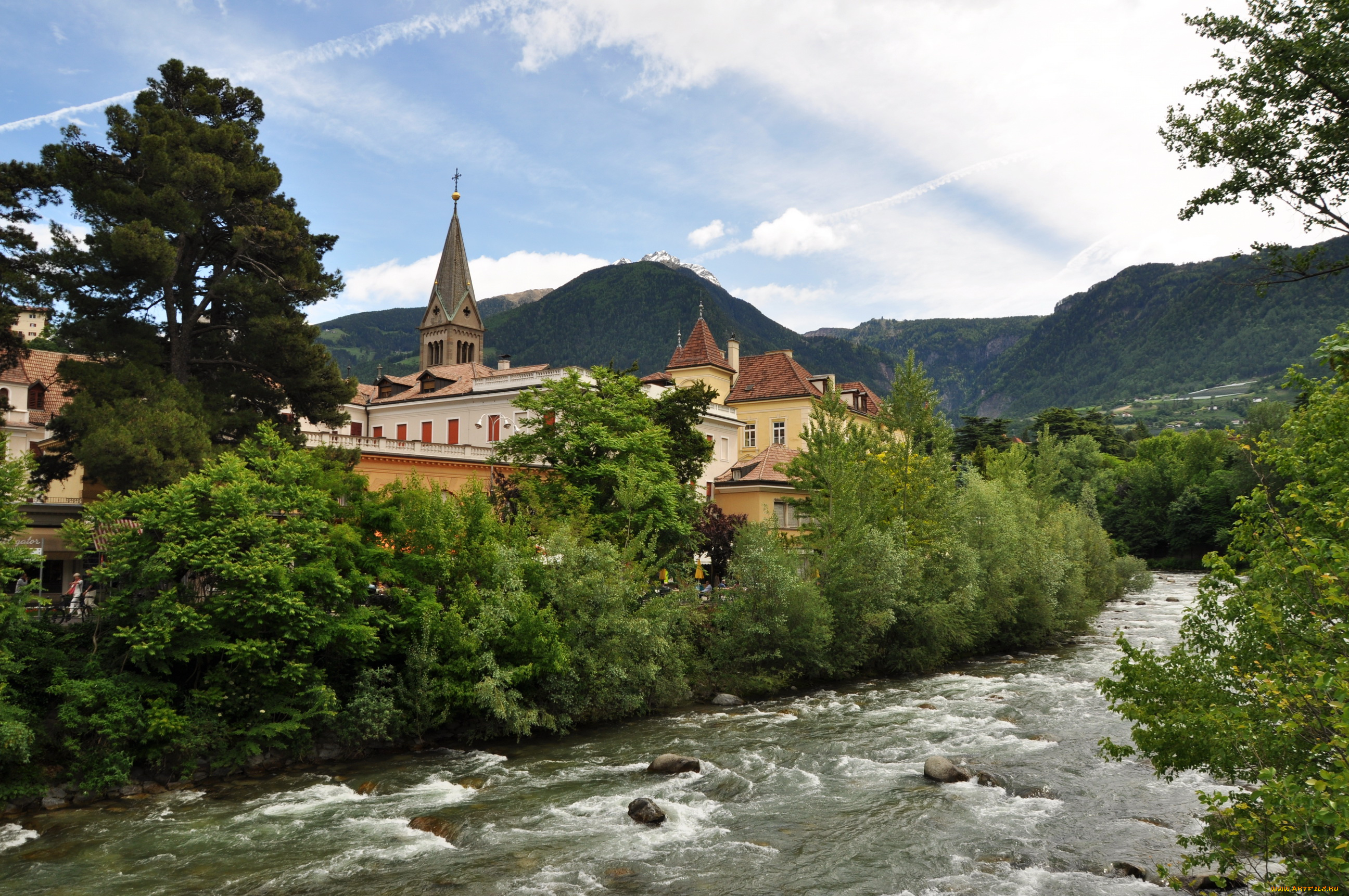 италия, merano, города, улицы, площади, набережные, дома, река