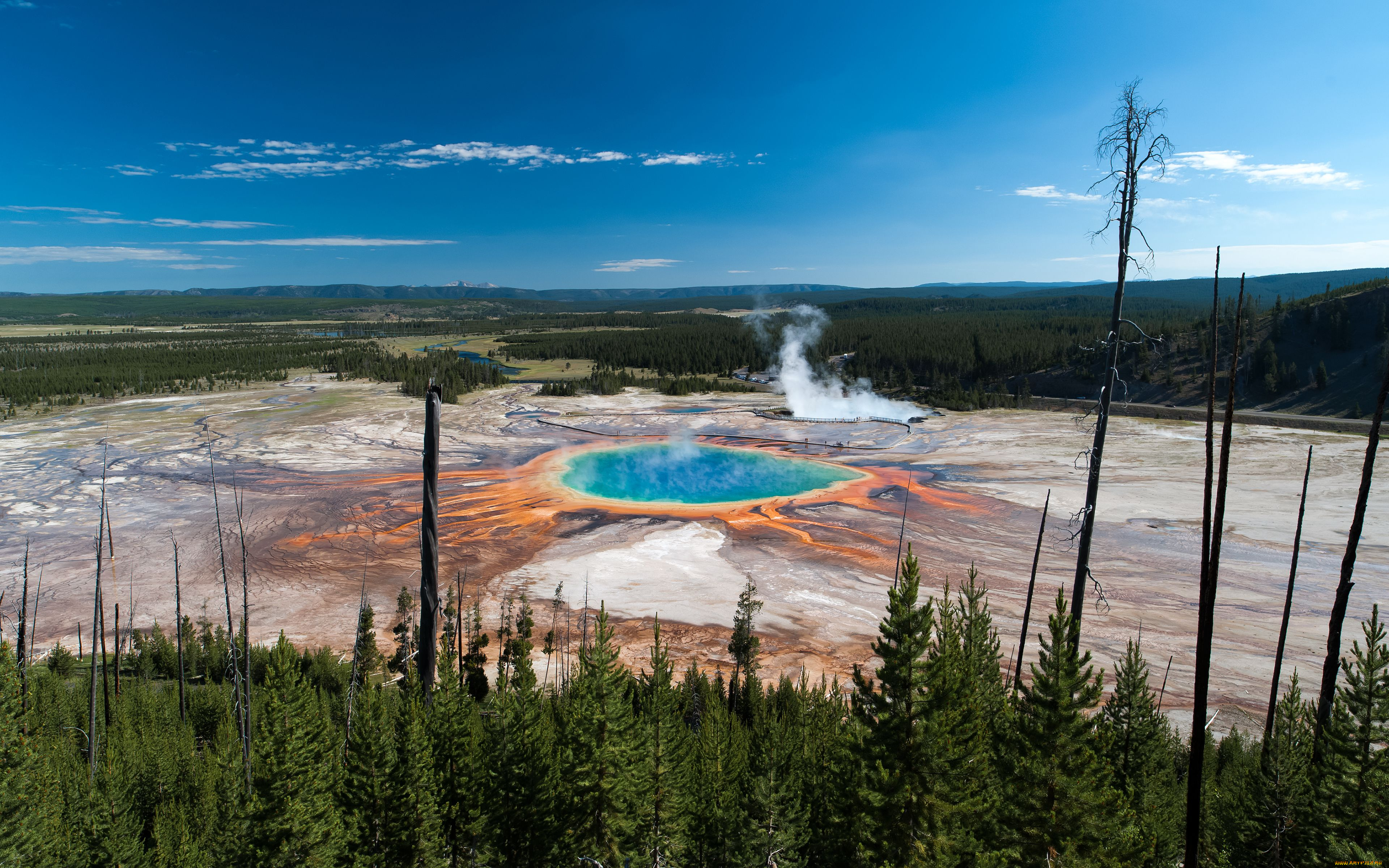 grand, prismatic, spring, yellowstone, national, park, природа, реки, озера, большой, призматический, источник, йеллоустон, панорама