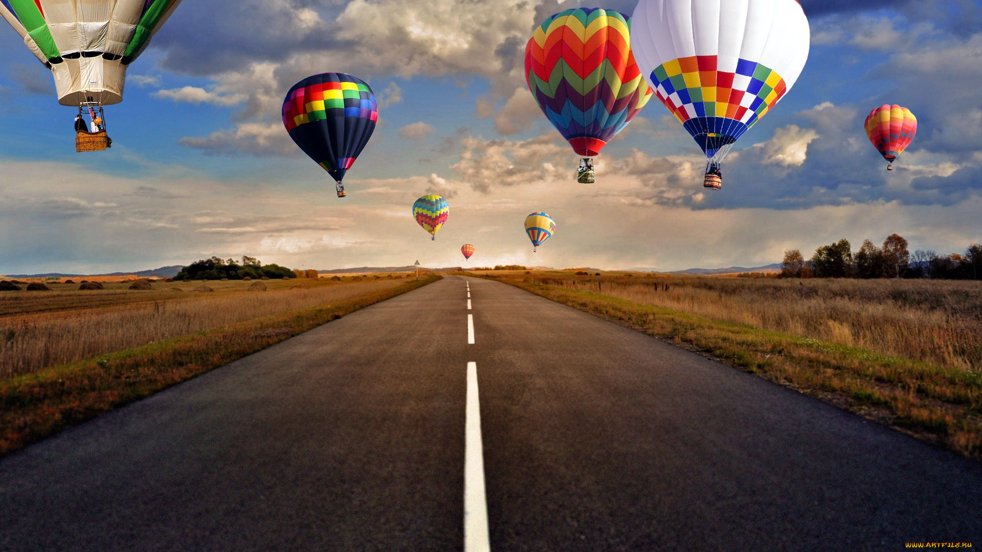 авиация, воздушные, шары, небо, полет, шоссе, дорога, воздушные, шары