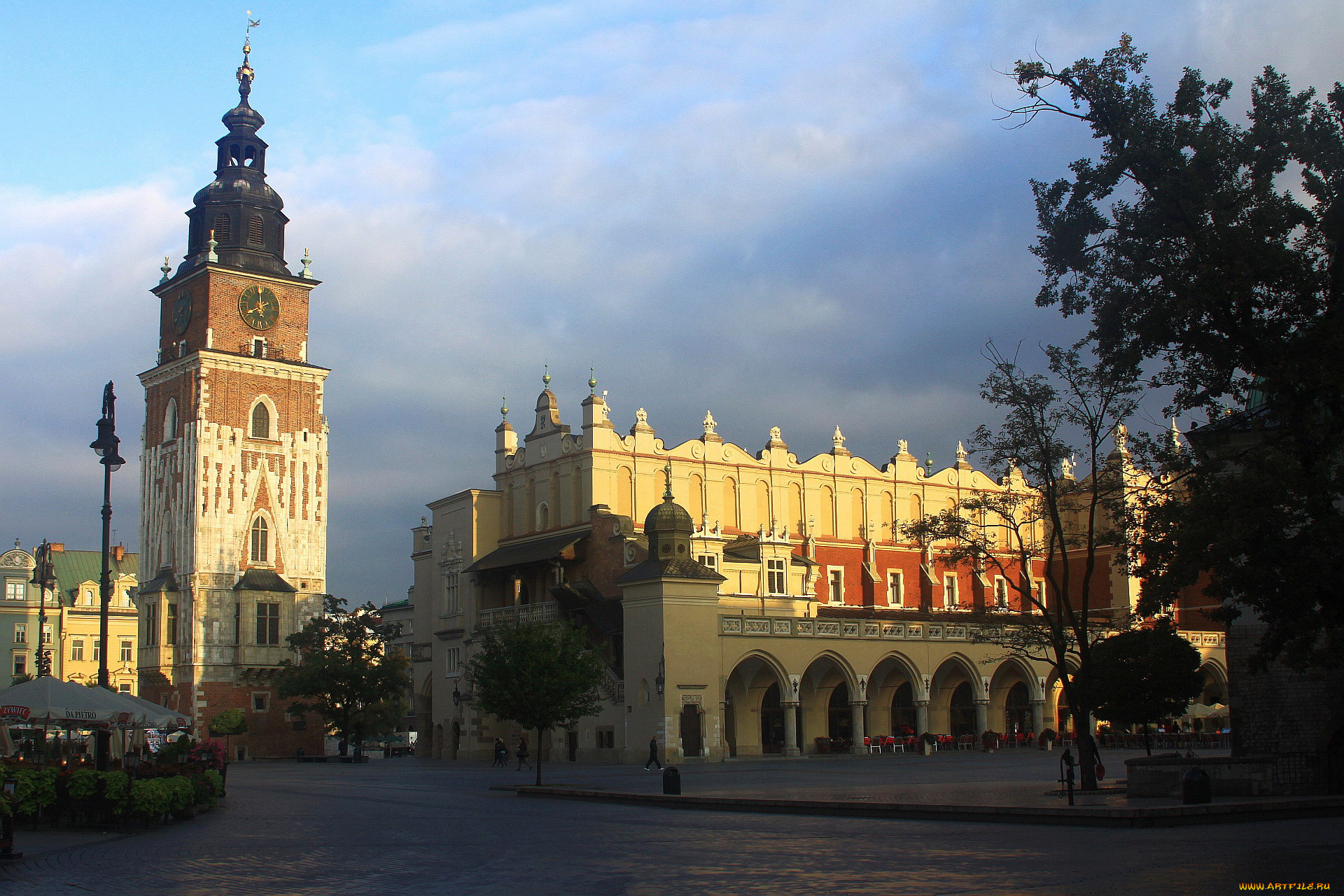 town, hall, and, cloth, hall, at, main, market, square, города, краков, , польша, town, hall, and, cloth, at, main, market, square