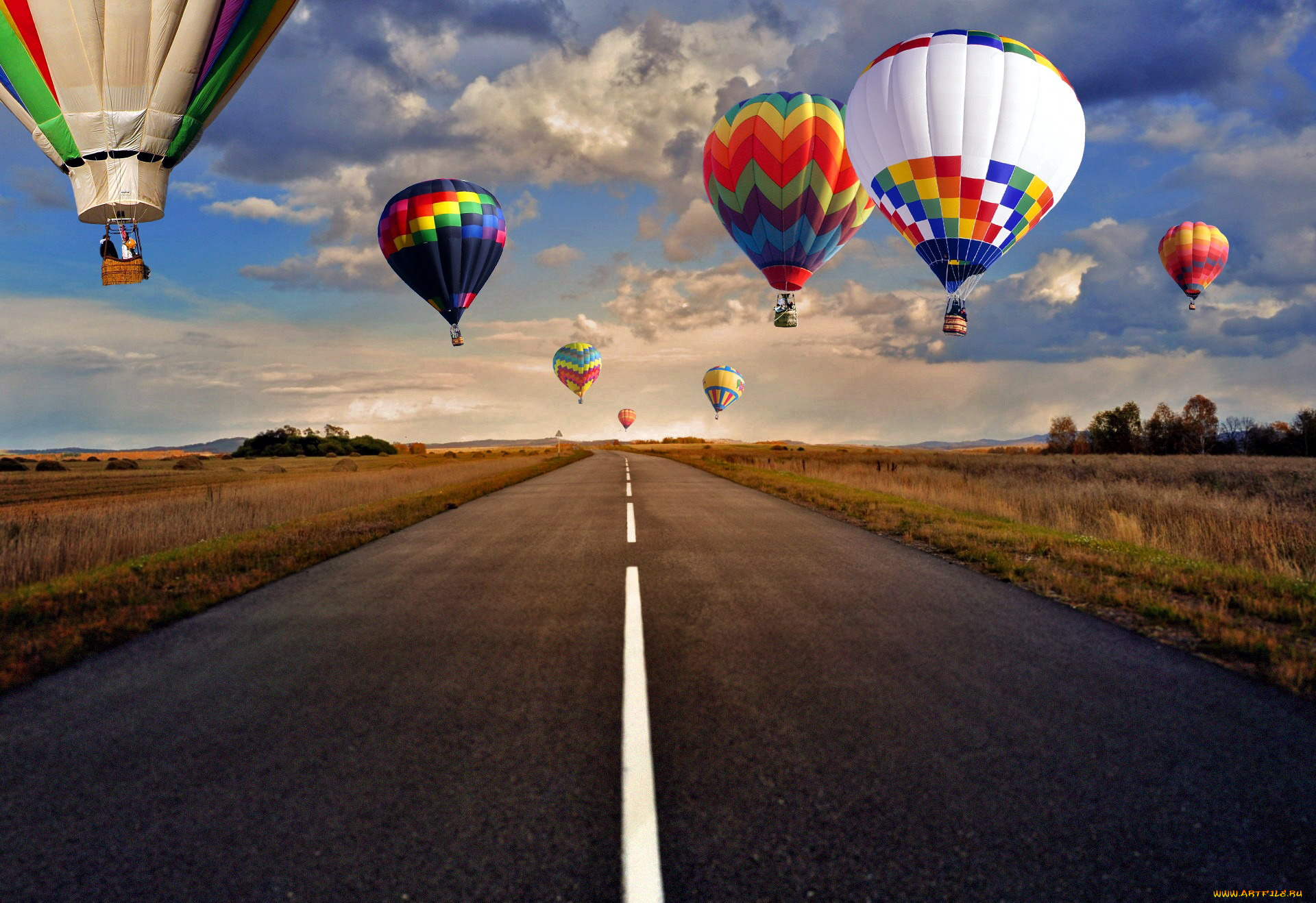 авиация, воздушные, шары, небо, полет, шоссе, дорога, воздушные, шары