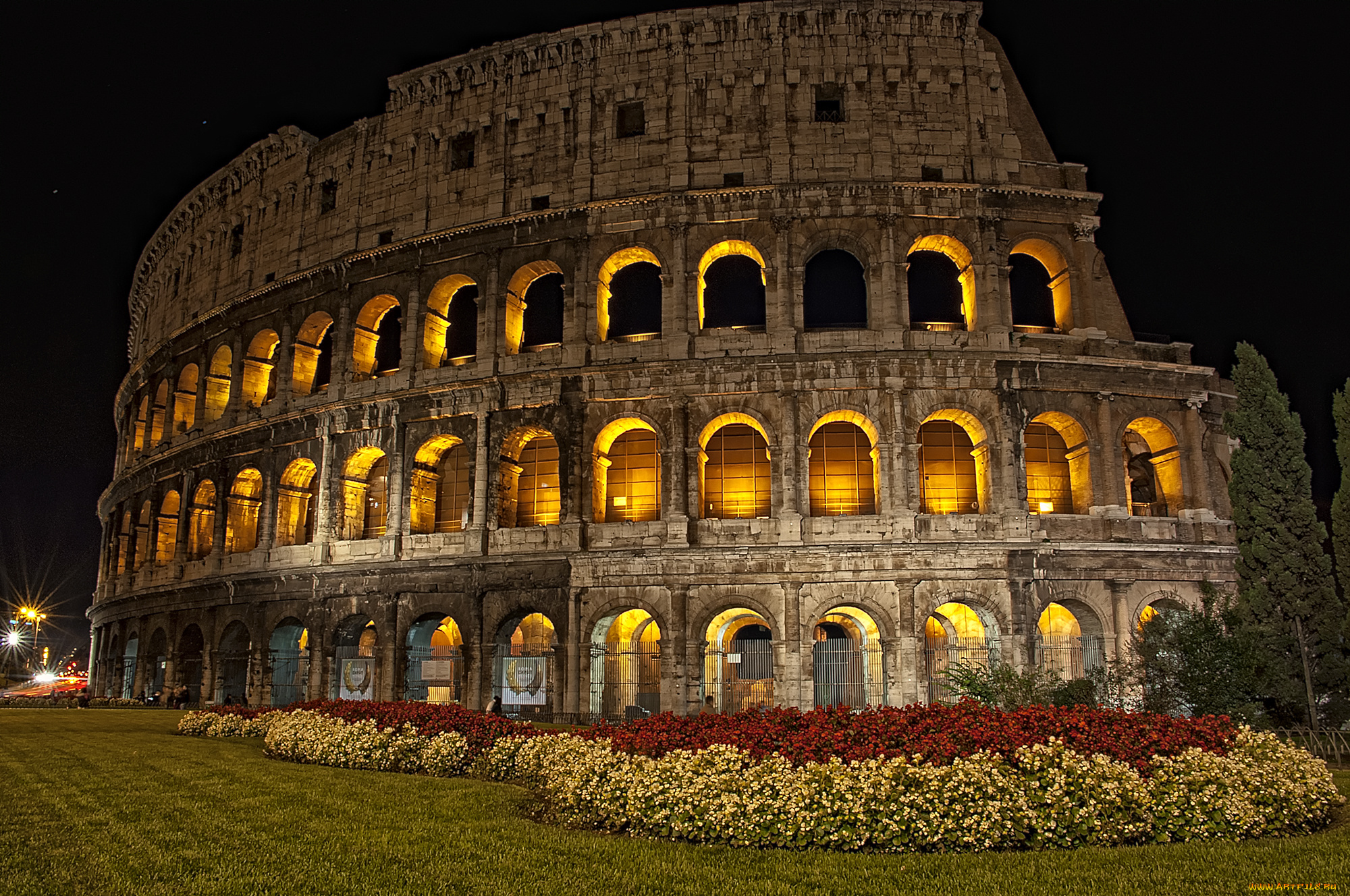 colosseum, at, night, города, рим, , ватикан, , италия, колизей