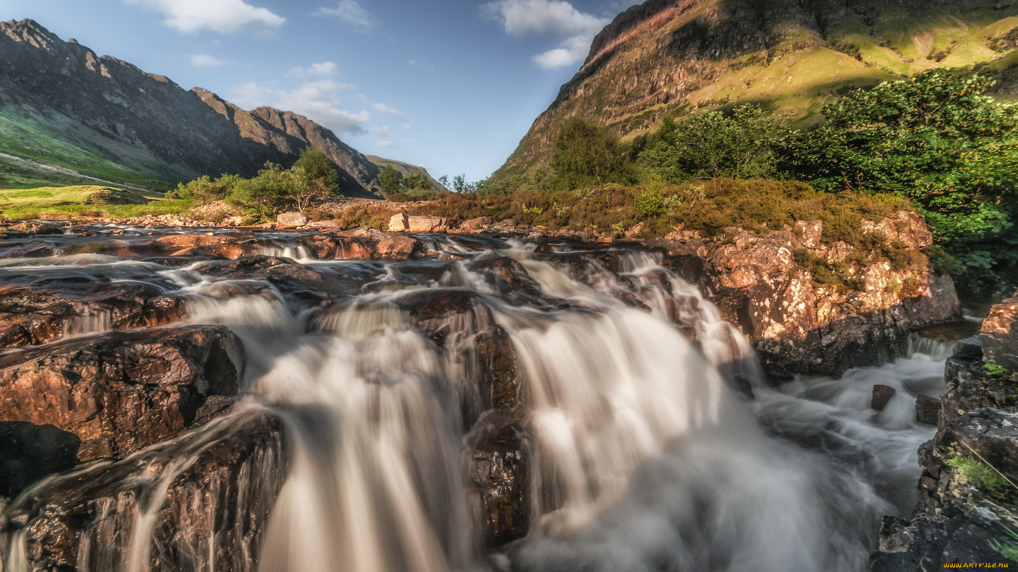 природа, водопады, лес, река, водопад