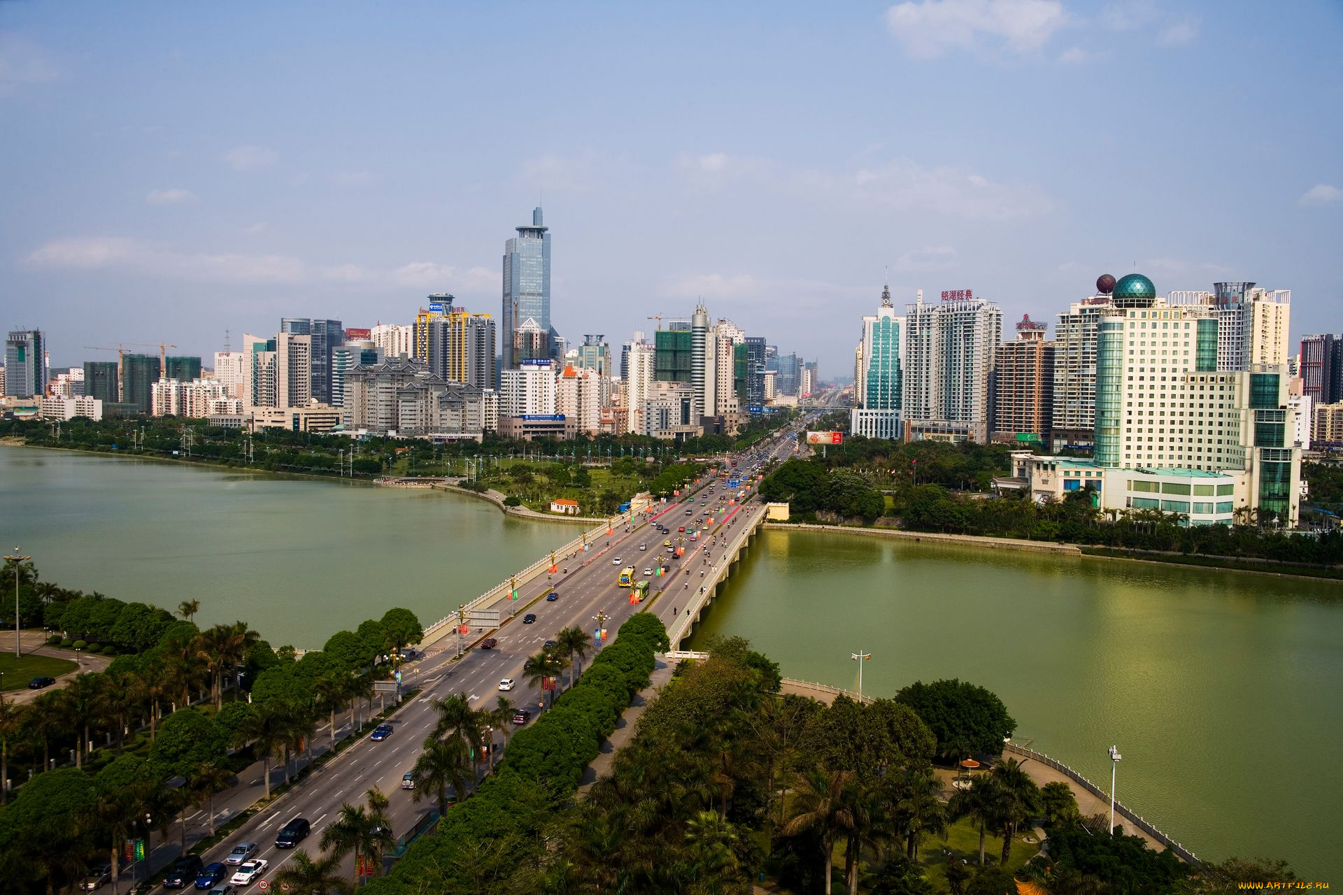 города, панорамы, река, дома, мост, nanning, china, наньнин, китай