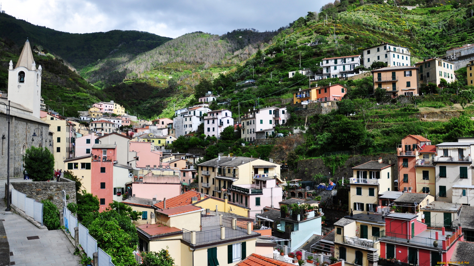 riomaggiore, италия, города, амальфийское, лигурийское, побережье, горы, дома