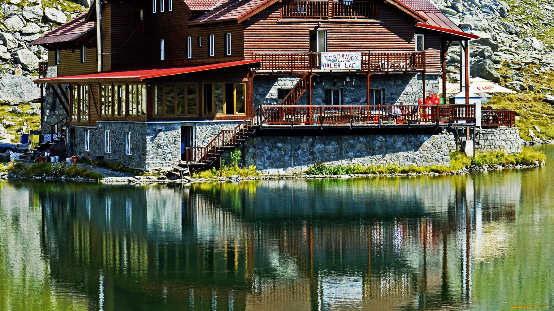 transfagarasan, romania, города, здания, дома, река, дом, берег