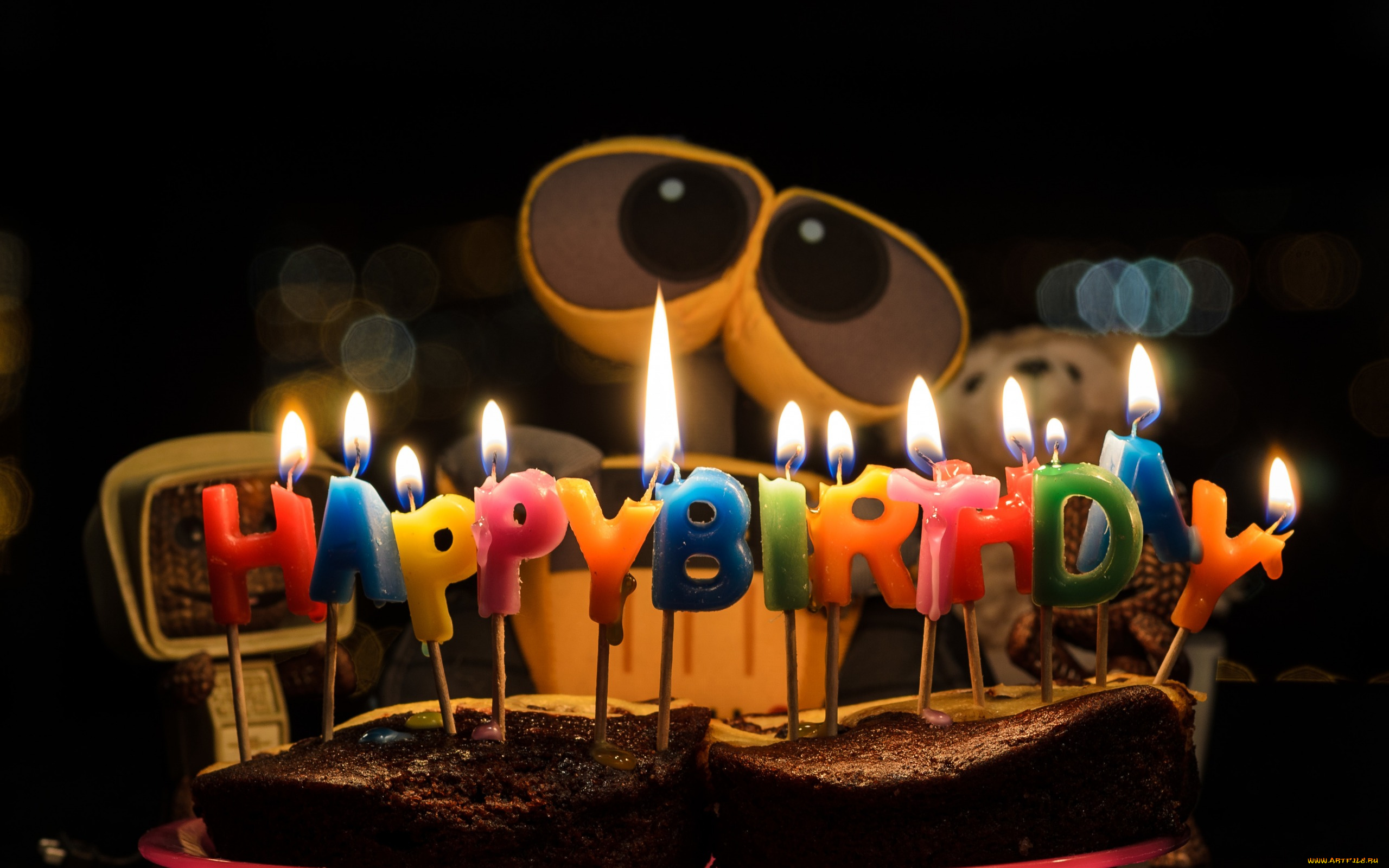 праздничные, день, рождения, wall-e, робот, валли, happy, birthday, день, рождения, поздравление, пирог