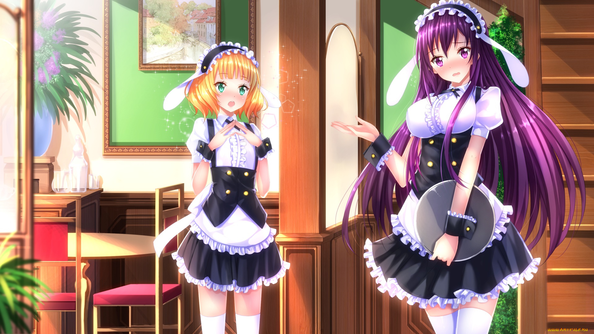 аниме, gochuumon, wa, usagi, desu, ka, девушки, фон, взгляд