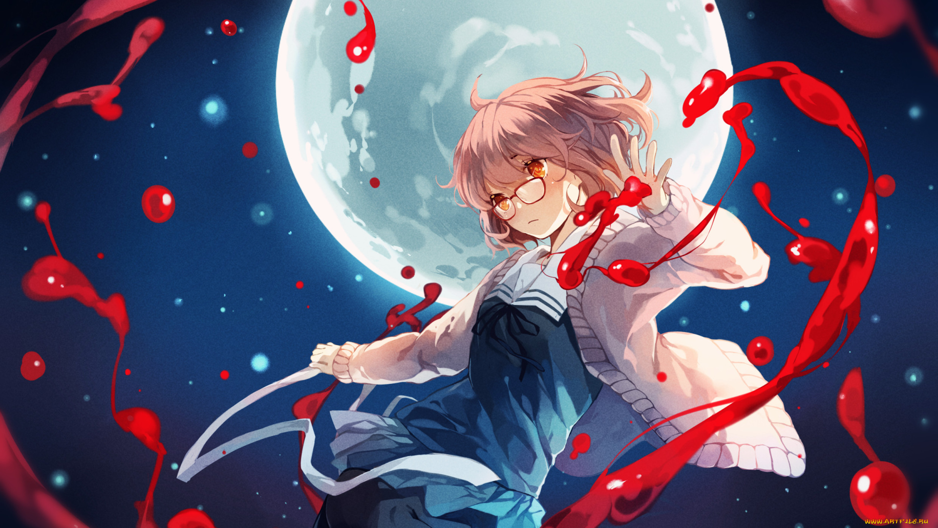 аниме, kyoukai, no, kanata, фон, взгляд, девушка