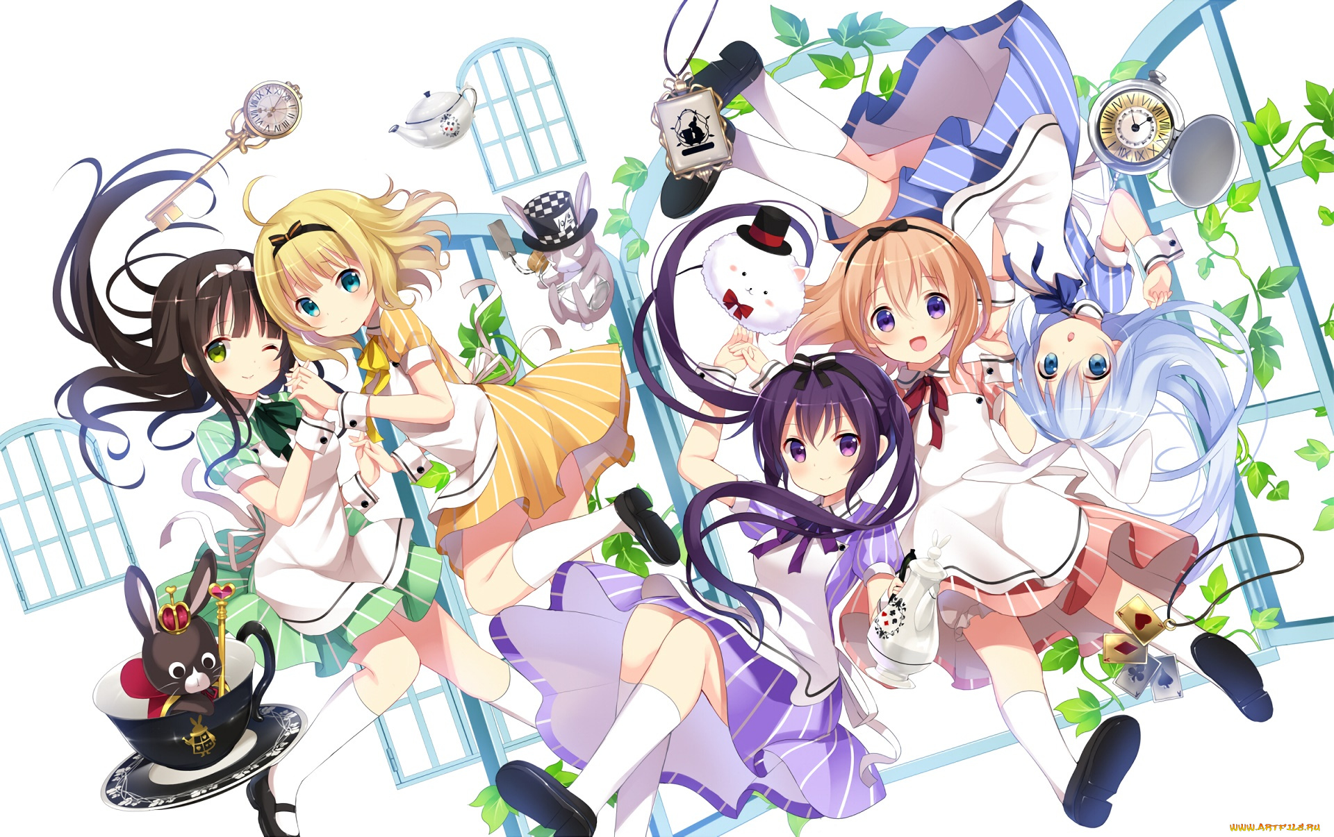 аниме, gochuumon, wa, usagi, desu, ka, фон, взгляд, девушки