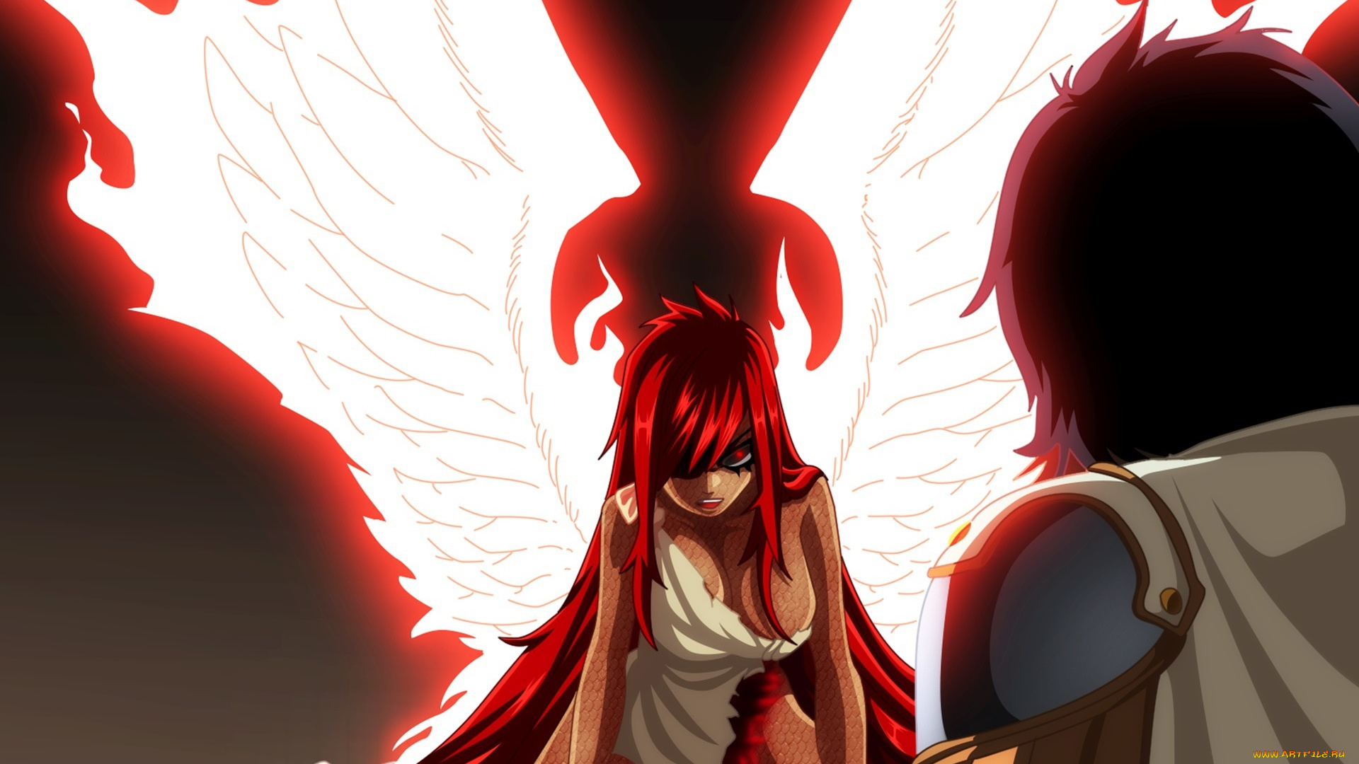 аниме, fairy, tail, dress, girl, manga, red, redhead, man, pretty, by, animefanno1, strong, eyes, wings, anime, oppai, fairy, tail, hair, game