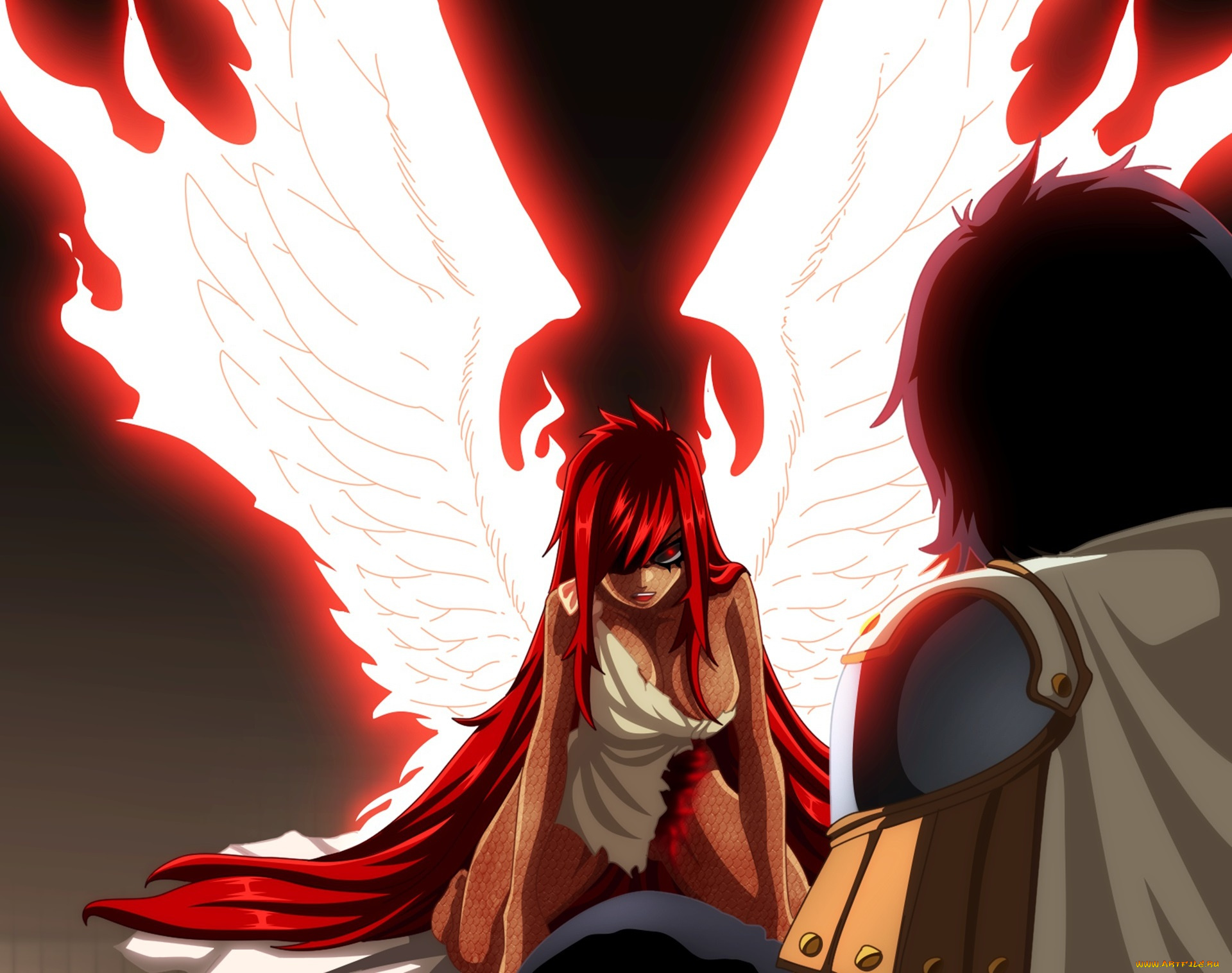 аниме, fairy, tail, dress, girl, manga, red, redhead, man, pretty, by, animefanno1, strong, eyes, wings, anime, oppai, fairy, tail, hair, game