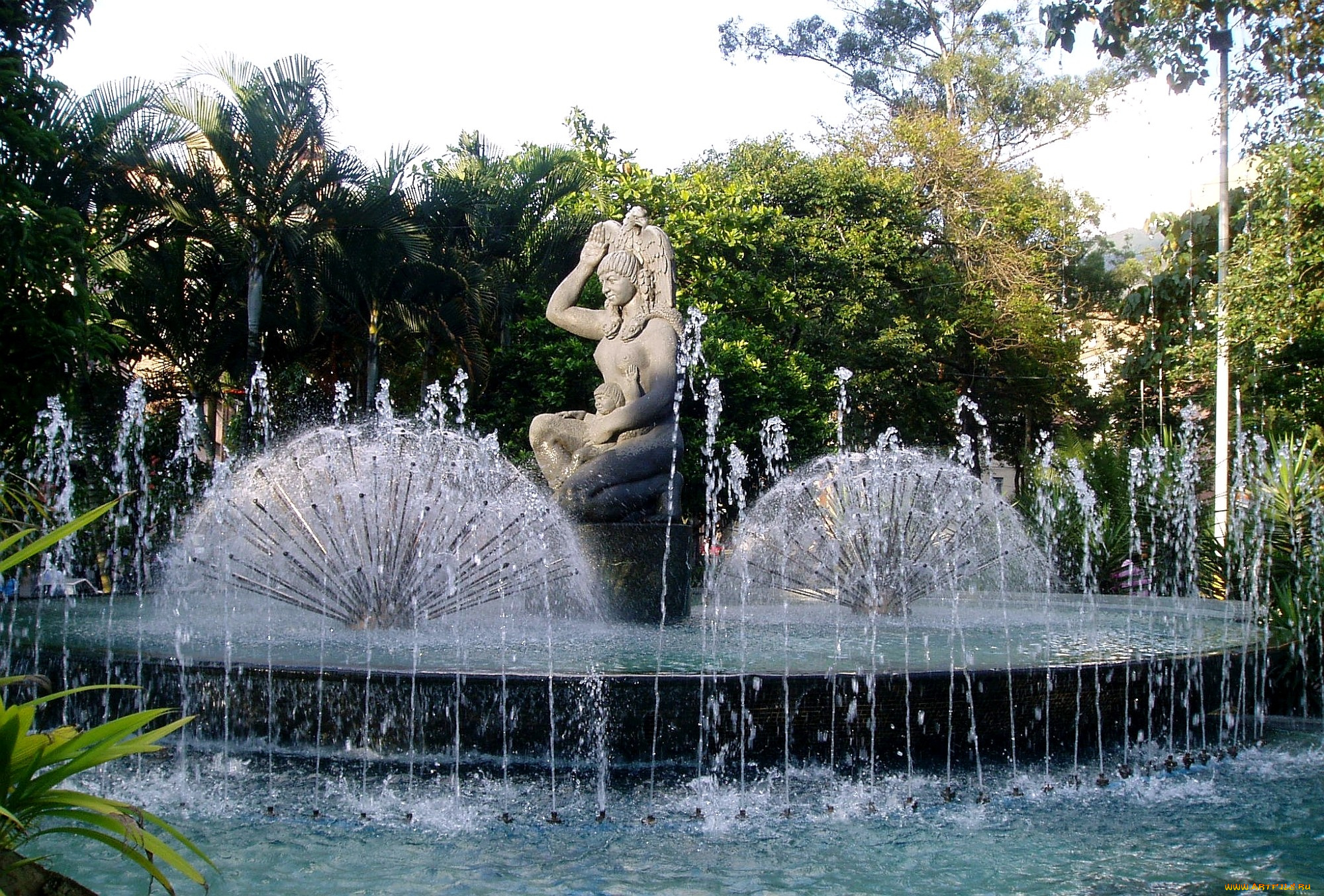 фонтан, антиокия, колумбия, города, фонтаны, вода, статуя, деревья