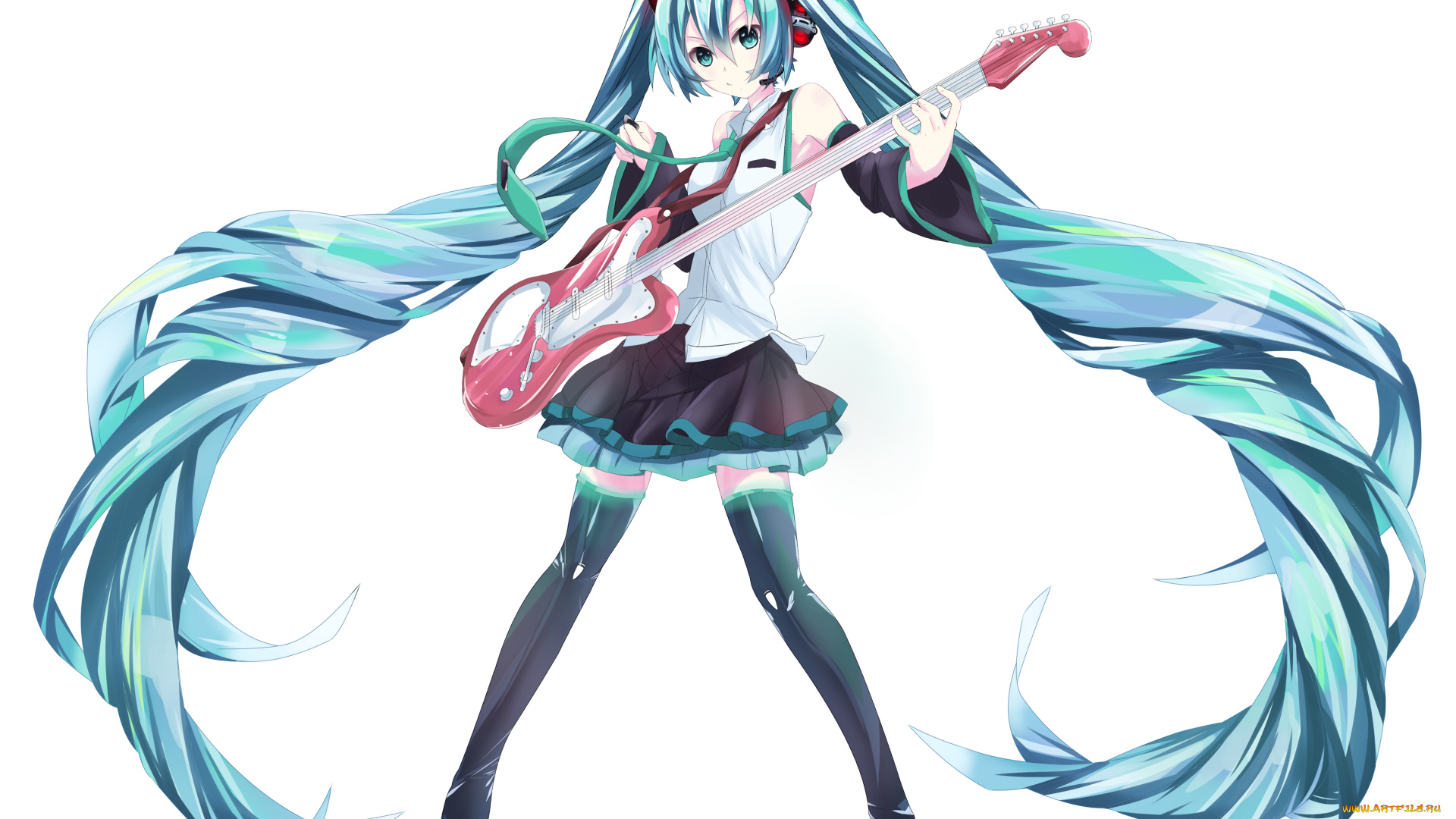 аниме, vocaloid, девушка, гитара, фон, hatsune, miku