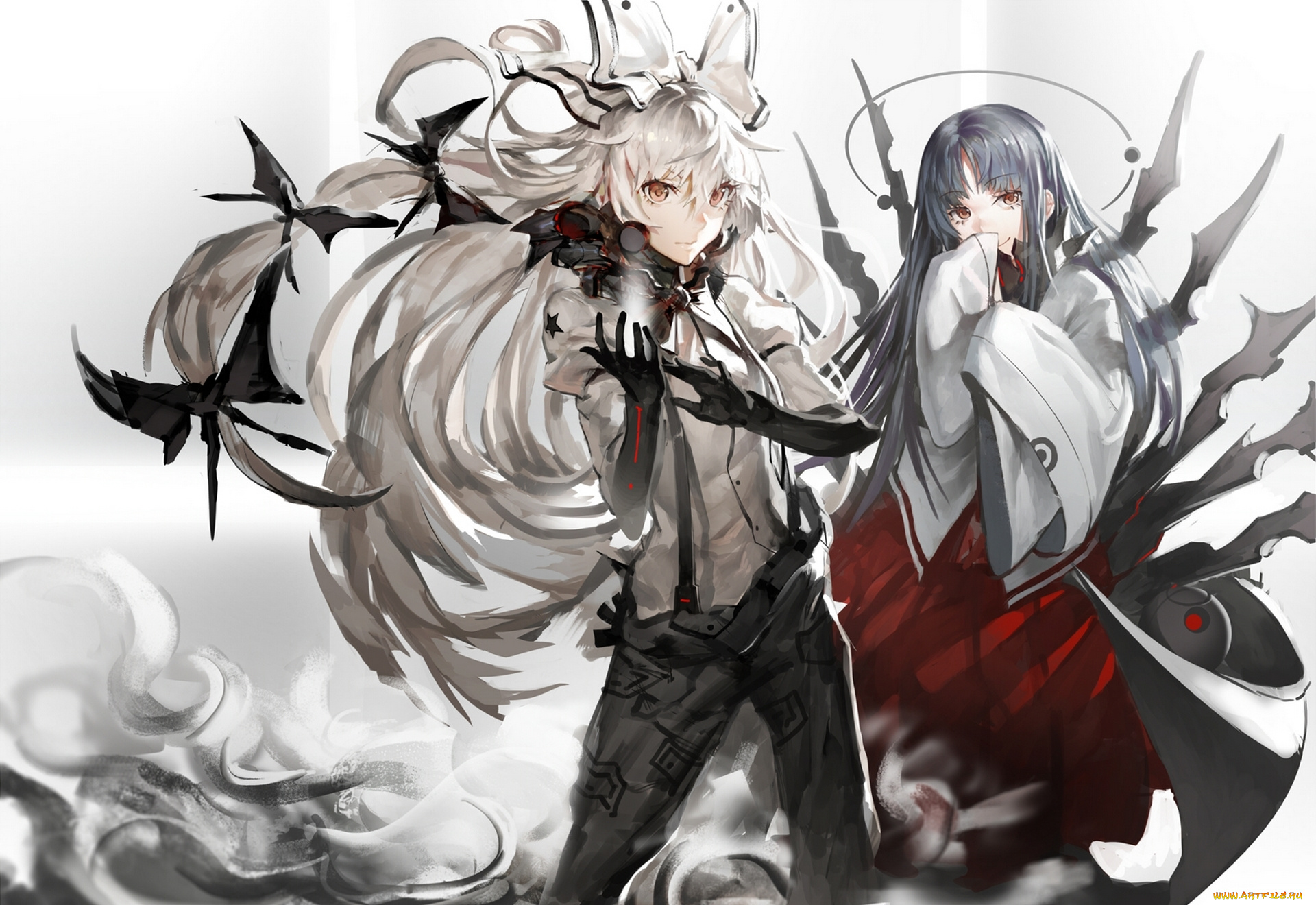 аниме, touhou, арт, aituoku, twh, fujiwara, no, mokou, houraisan, kaguya, девушки, магия, бант