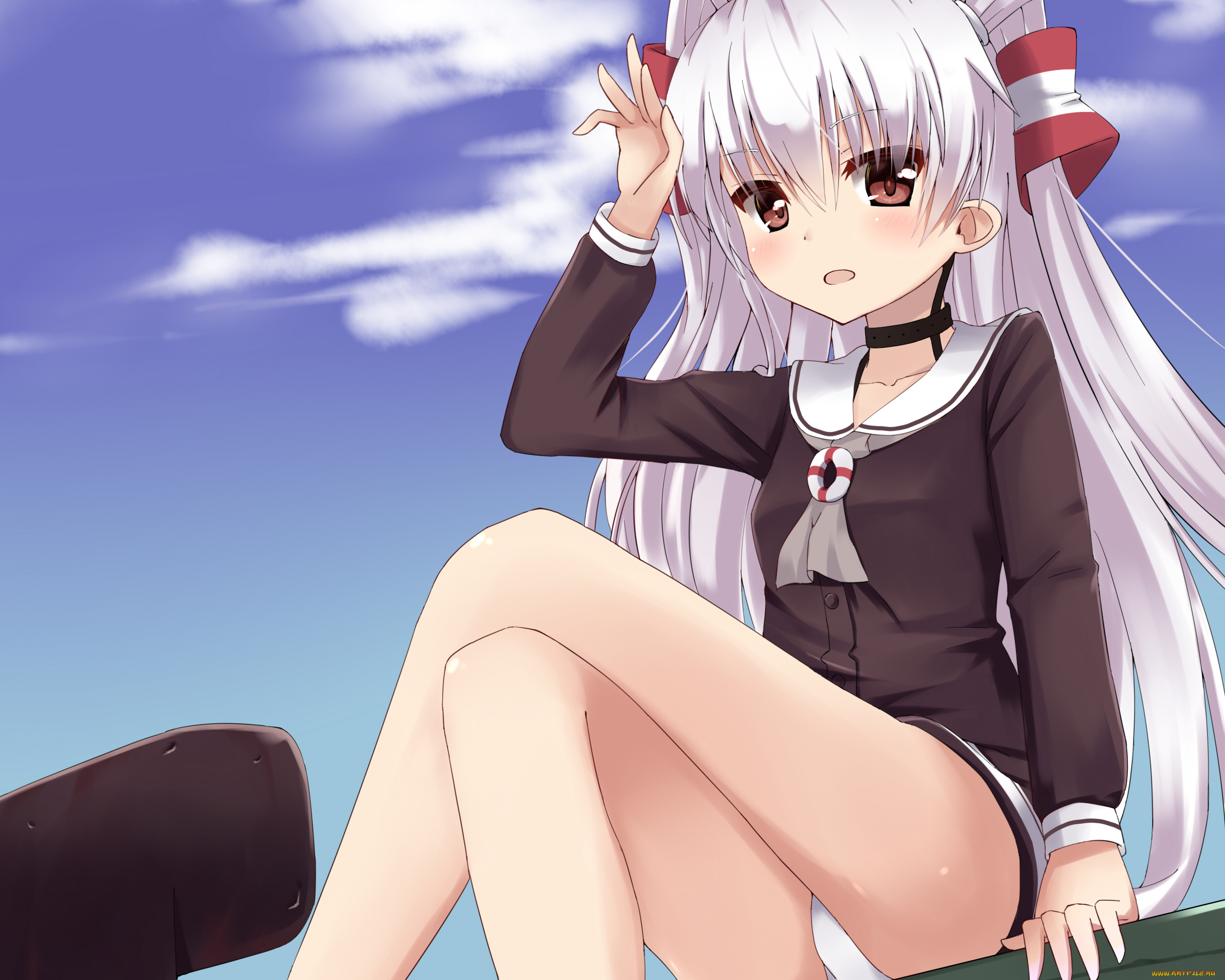 аниме, kantai, collection, kancolle, девочка, небо, арт, nisankatanso, iwashi, amatsukaze, kantai, collection