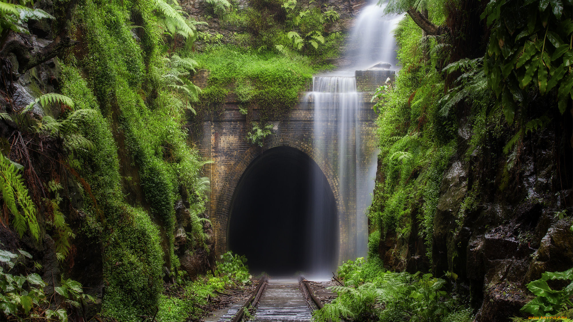 природа, водопады, водопад, туннель